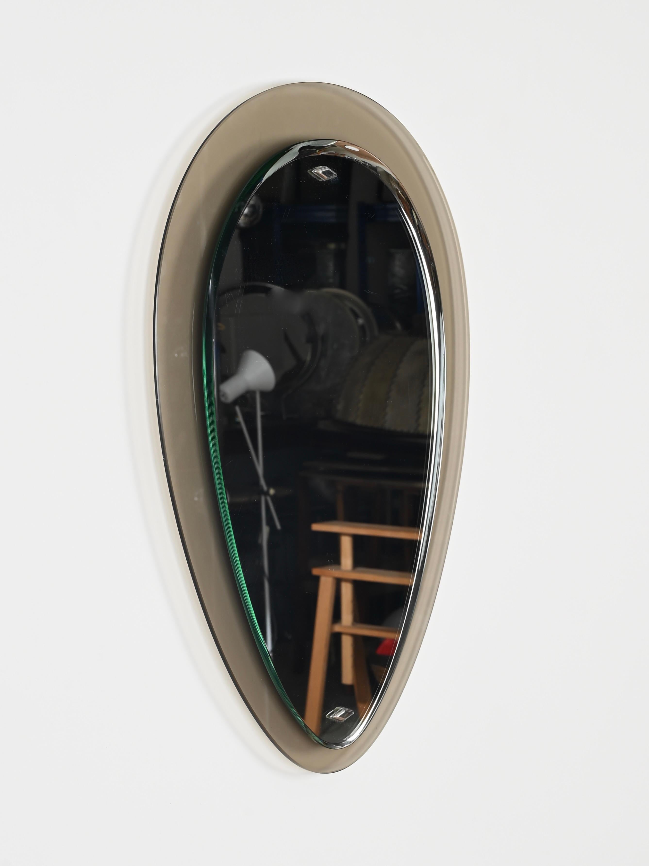 Fontana Arte Dove Grey Italian Oval Beveled Mirror by Max Ingrand, Italy 1950s 3