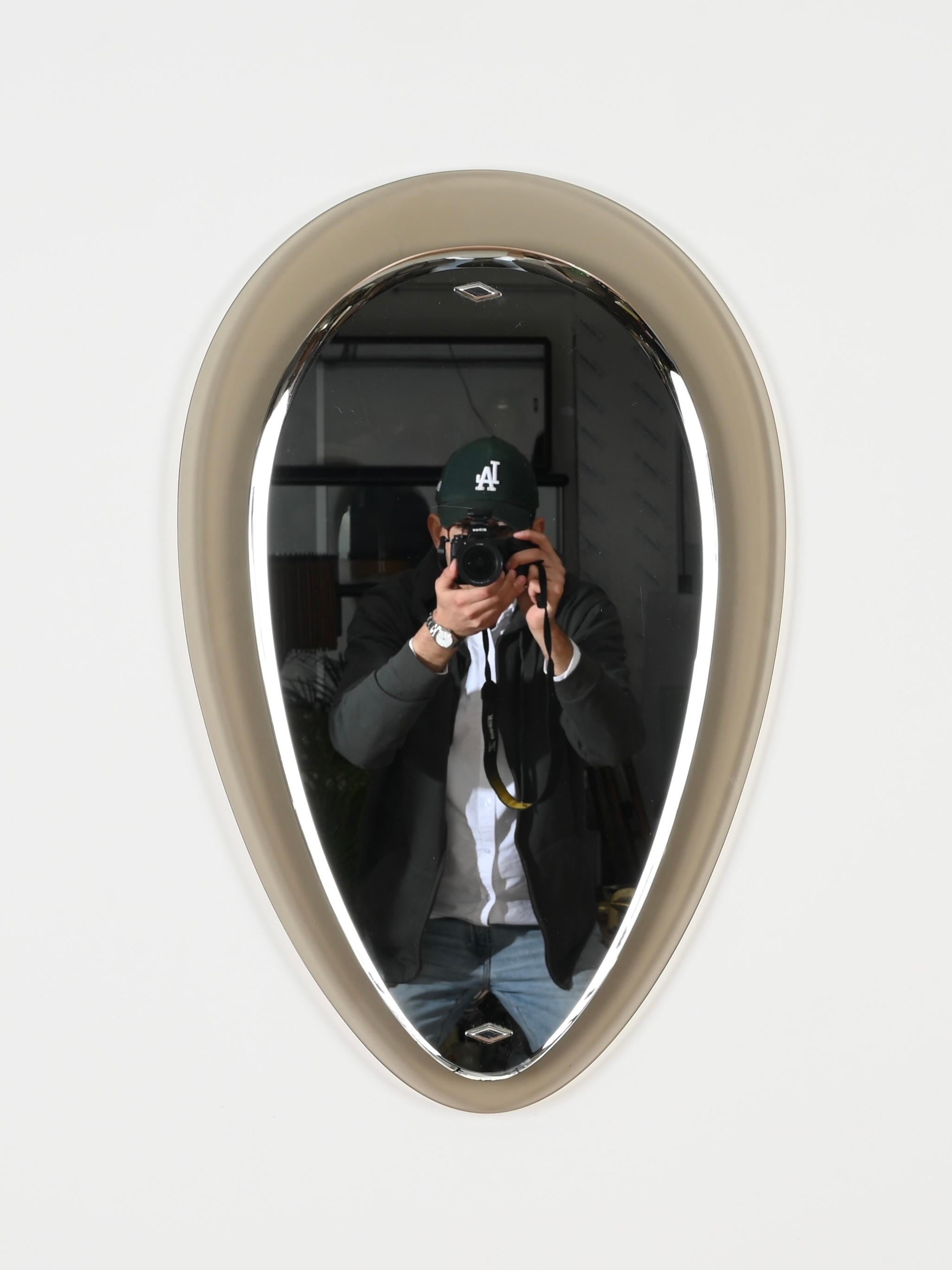 Fontana Arte Dove Grey Italian Oval Beveled Mirror by Max Ingrand, Italy 1950s 5