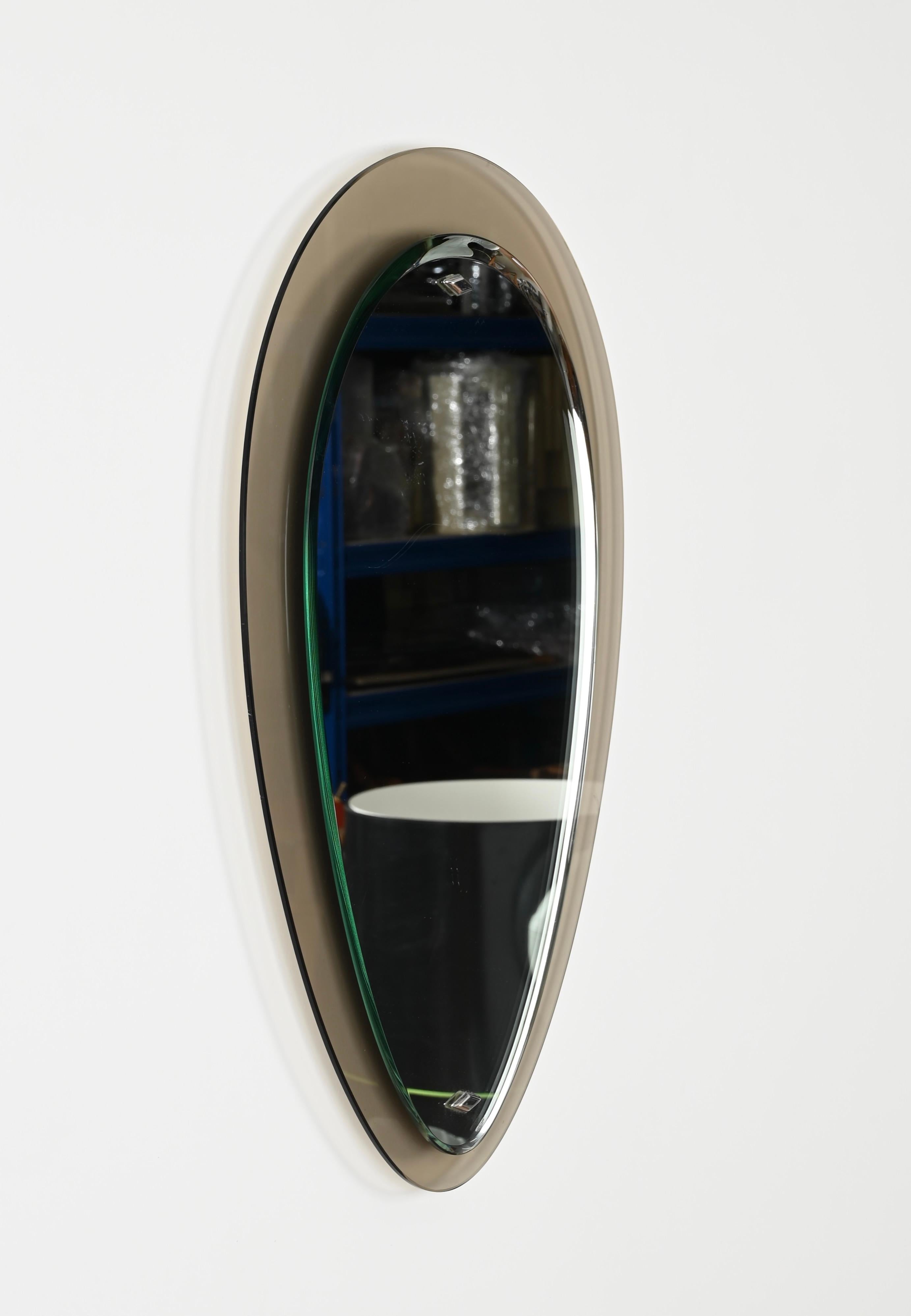 Fontana Arte Dove Grey Italian Oval Beveled Mirror by Max Ingrand, Italy 1950s 6