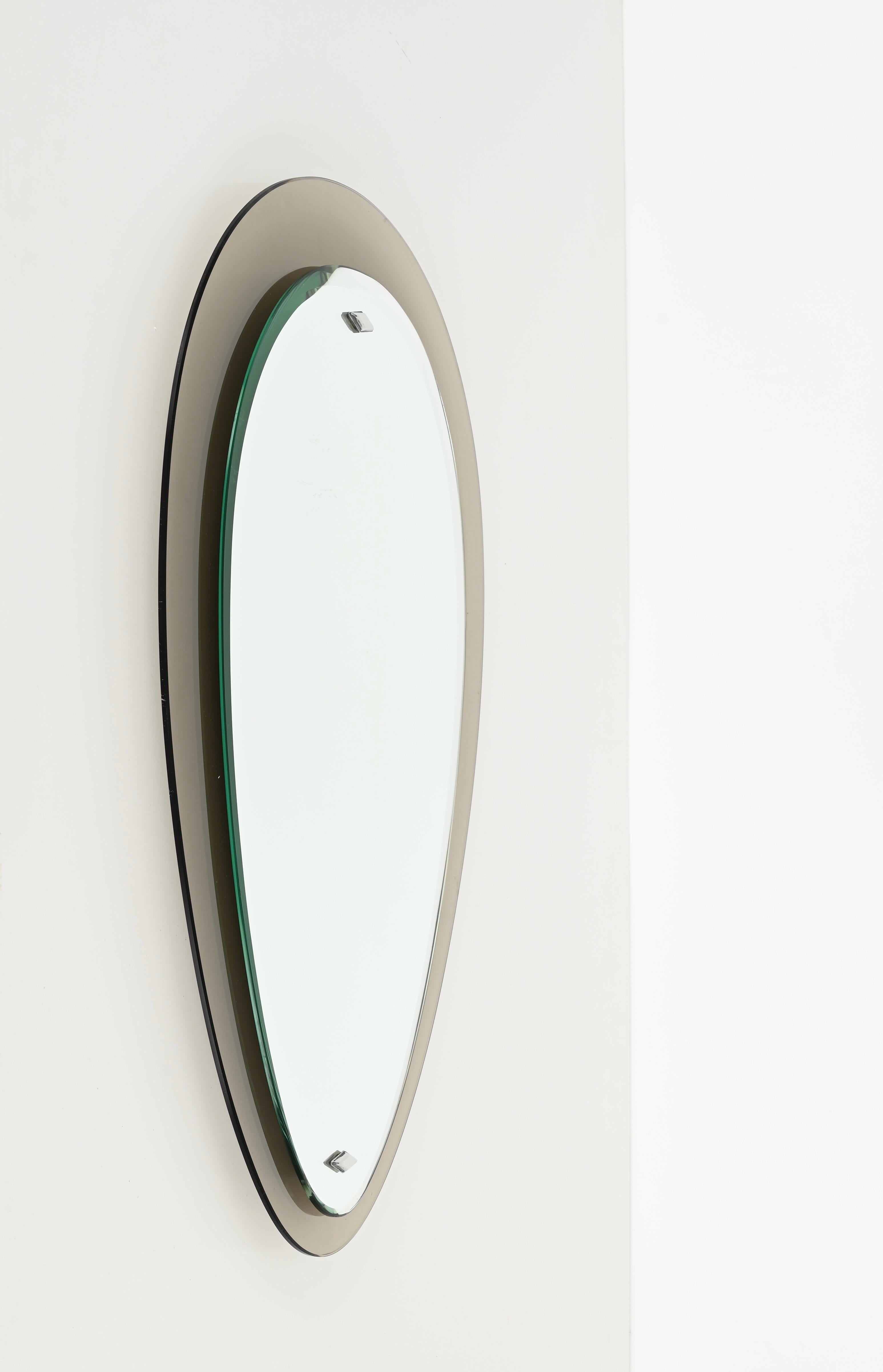 Mid-Century Modern Fontana Arte Dove Grey Italian Oval Beveled Mirror by Max Ingrand, Italy 1950s
