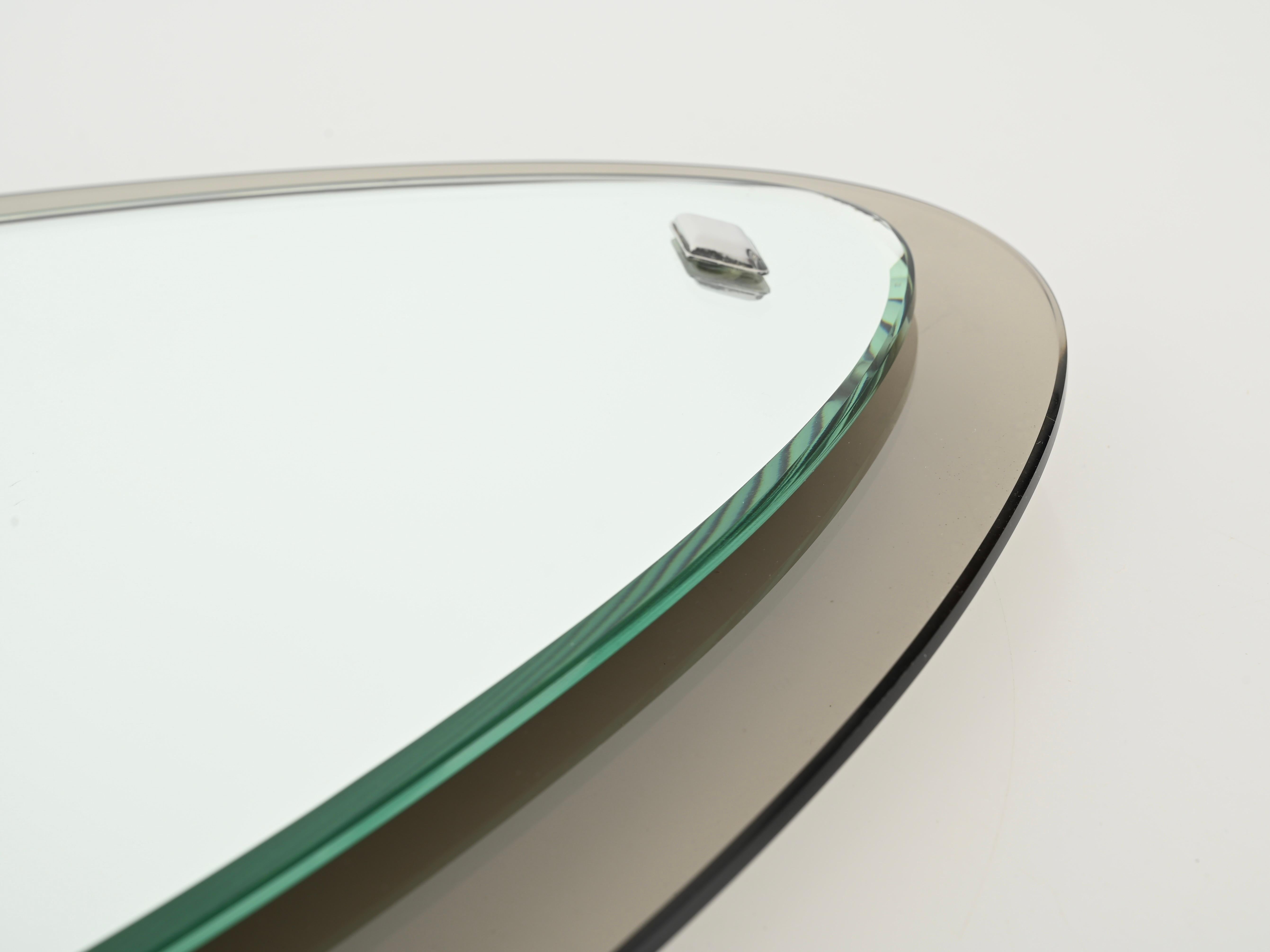 Fontana Arte Dove Grey Italian Oval Beveled Mirror by Max Ingrand, Italy 1950s In Good Condition In Roma, IT