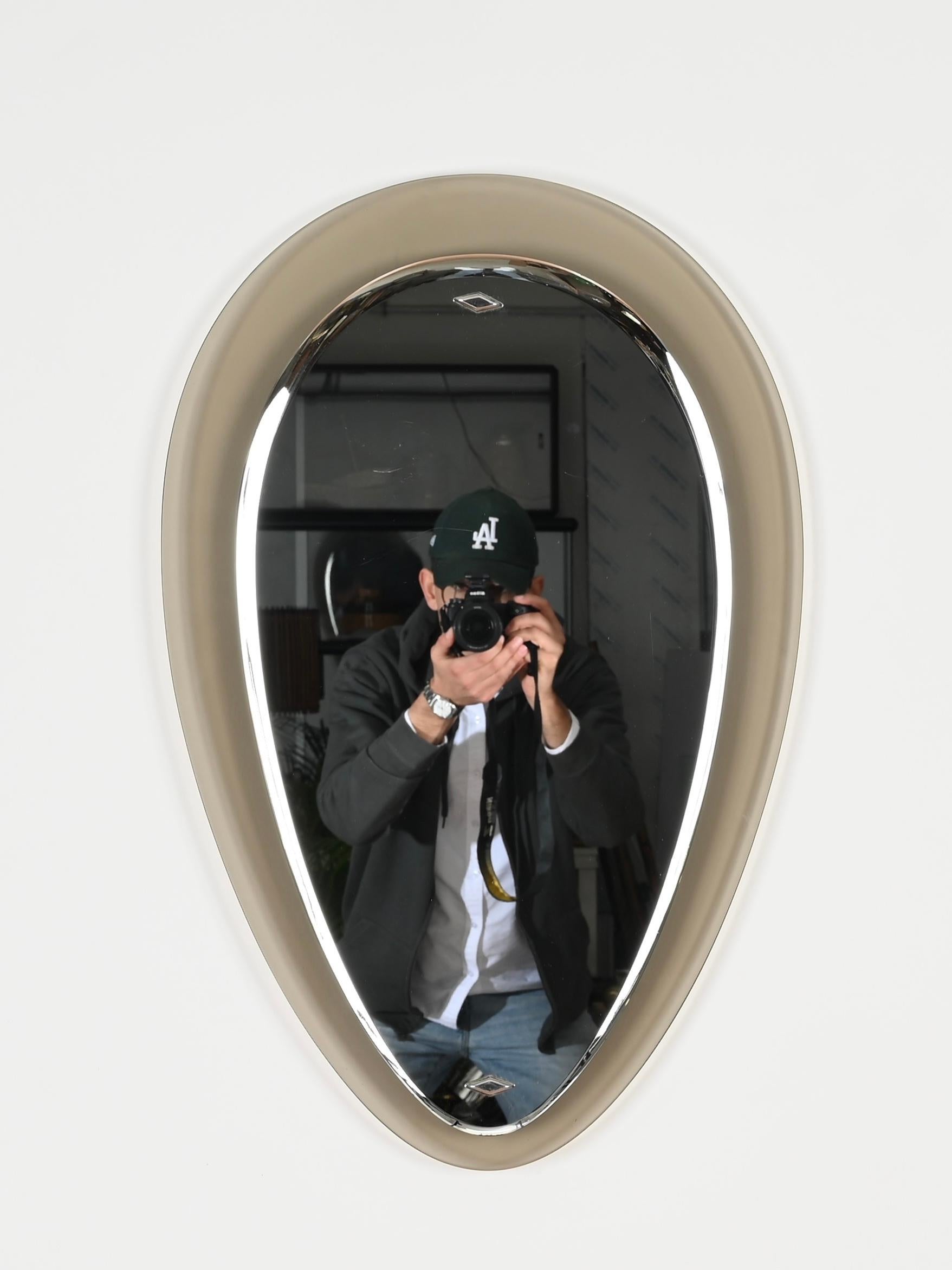 Glass Fontana Arte Dove Grey Italian Oval Beveled Mirror by Max Ingrand, Italy 1950s