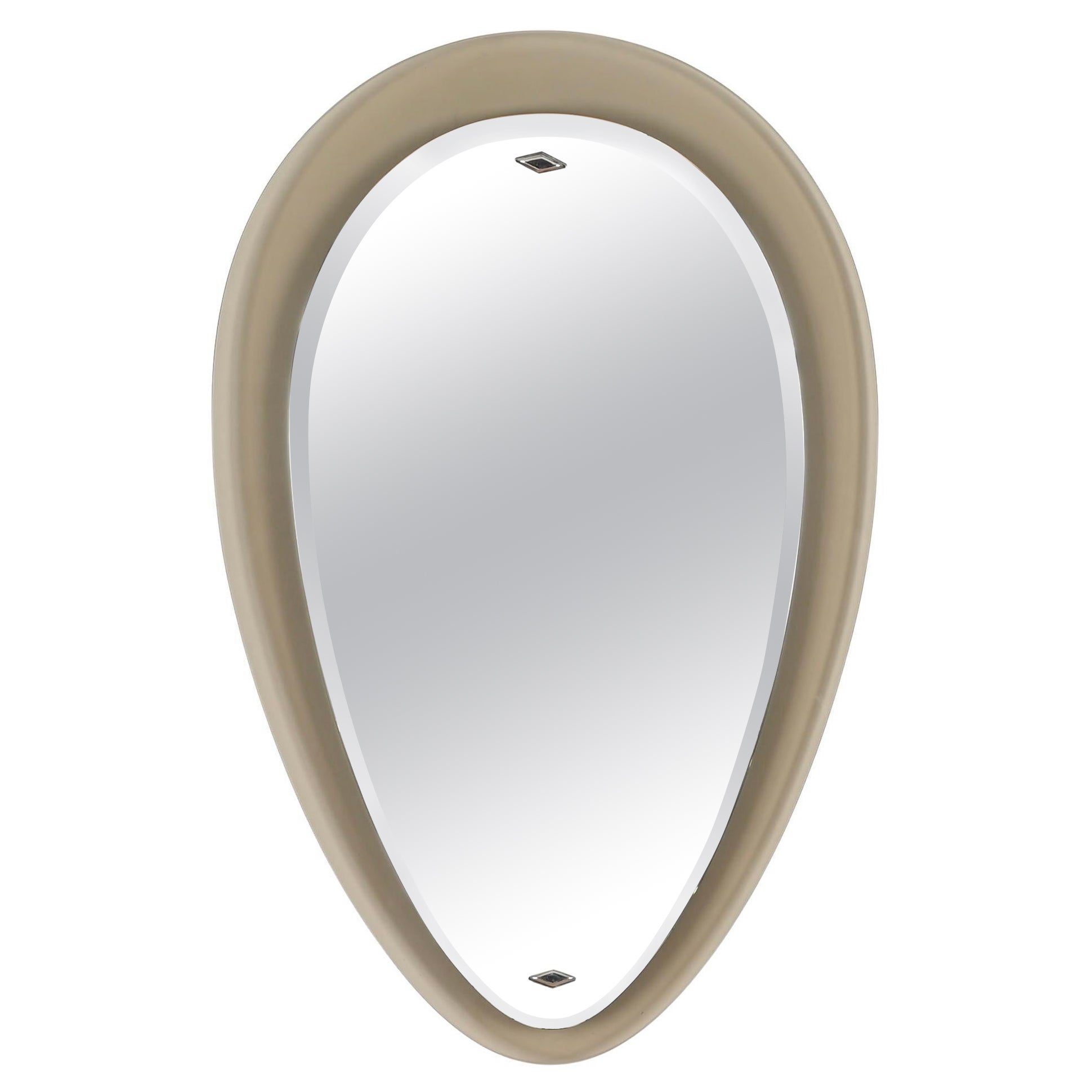 Fontana Arte Dove Grey Italian Oval Beveled Mirror by Max Ingrand, Italy 1950s