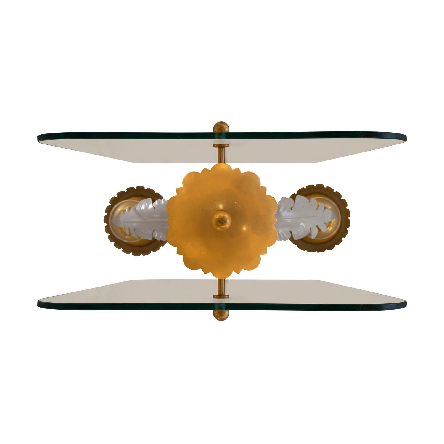 Mid-Century Modern Fontana Arte Elegant 4-Light Glass and Brass Chandelier 1940s For Sale