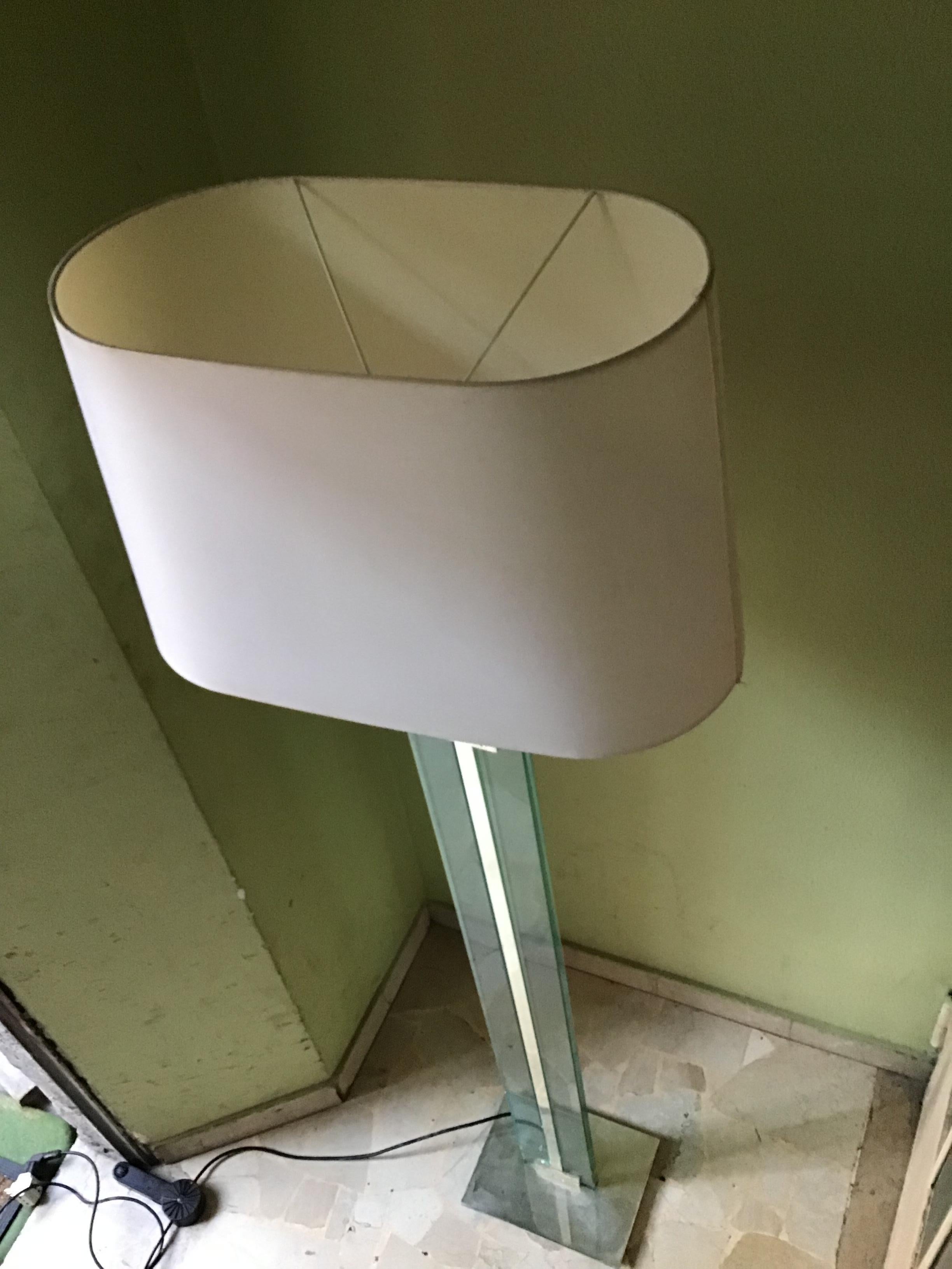 Fontana Arte Floor Lamp 1960 Crome Brass Glass Fabric Lampshade, Italy In Good Condition For Sale In Milano, IT