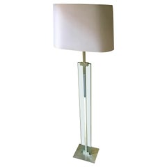 Lampadaire Fontana Arte 1960 Laiton chromé Verre Abat-jour en tissu Italie