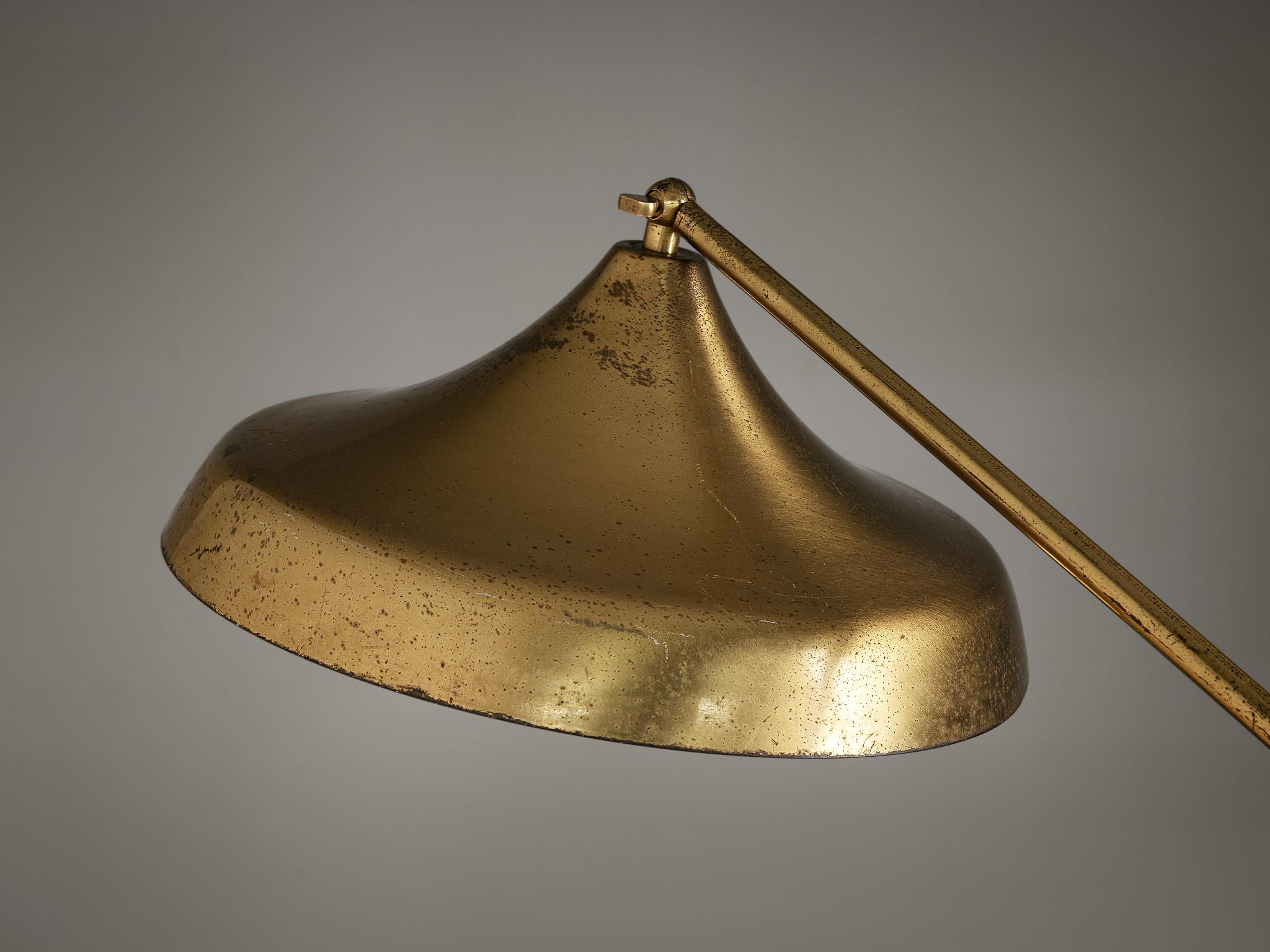 Italian Fontana Arte Floor Lamp in Patinated Brass and Glass For Sale