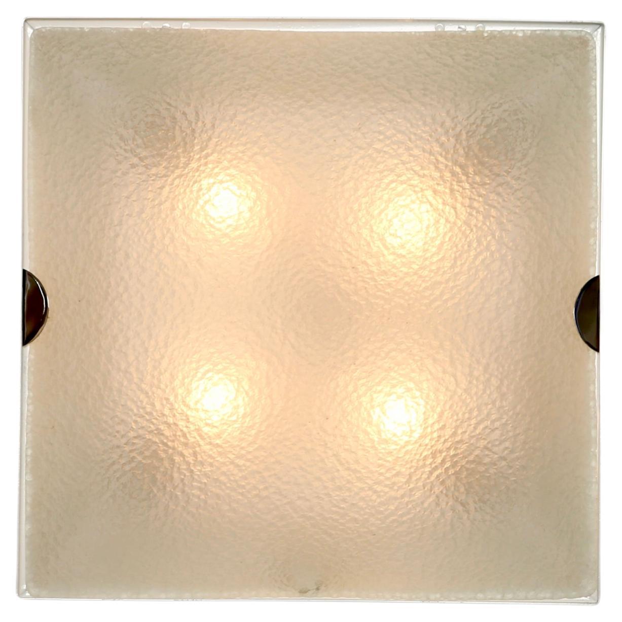 Fontana Arte flush mount light model 1940 textured glass and chrome, Italy For Sale