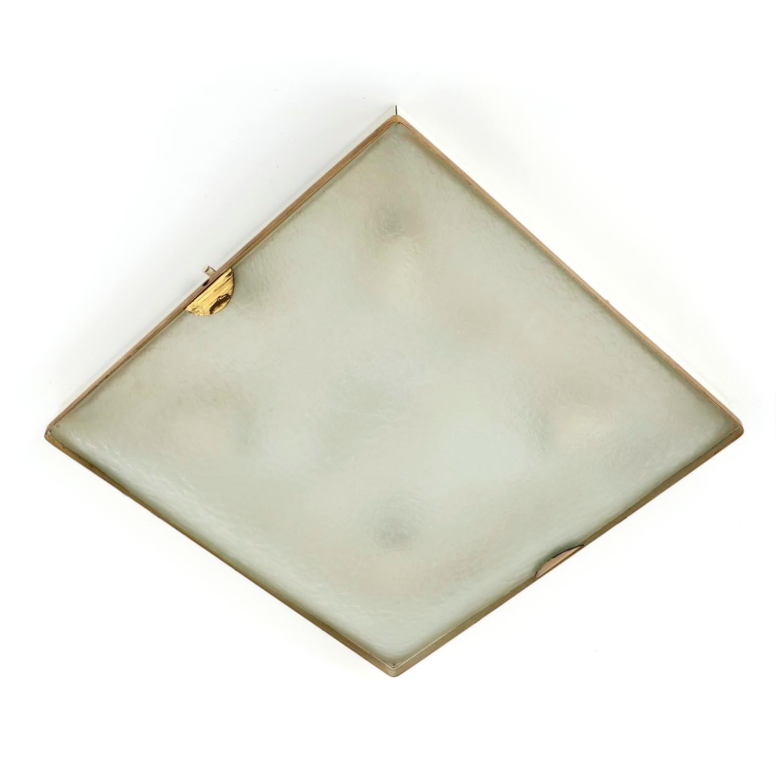 Mid-Century Modern Fontana Arte Flushmount Light or Sconce, Brass Glass, 1950s