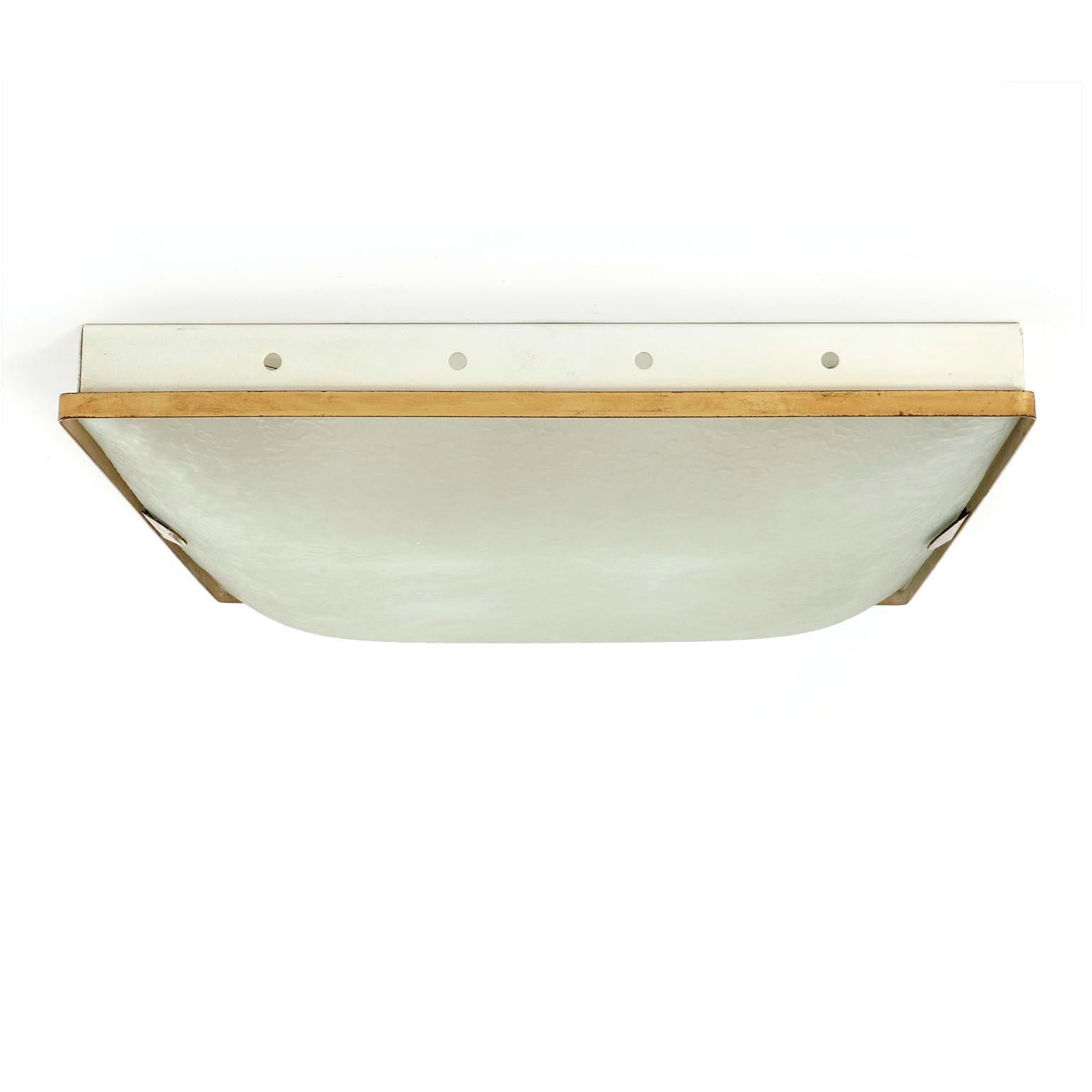 Mid-20th Century Fontana Arte Flushmount Light or Sconce, Brass Glass, 1950s