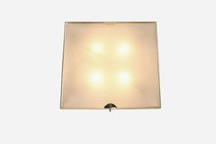 Fontana Arte Flush Mount Light, Textured Glass & Brass, Italy, 1960s
