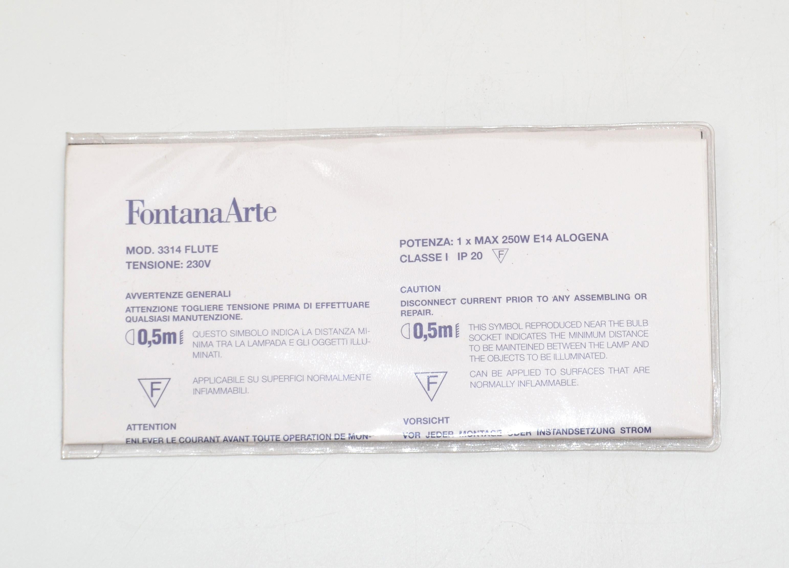 Pair Fontana Arte Flute Glass & Chrome Wall Sconces by Arredo Naskaloris Italy For Sale 6