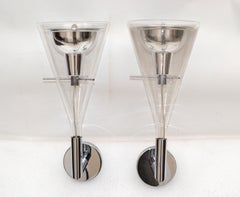 Pair Fontana Arte Flute Glass & Chrome Wall Sconces by Arredo Naskaloris Italy