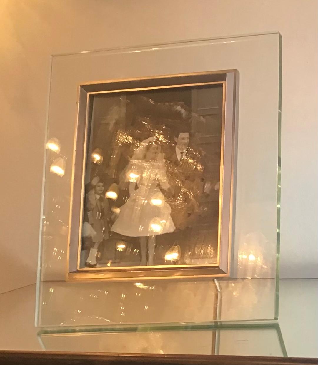 Italian Fontana Arte Frame Glass Metal Crome 1960 Italy For Sale