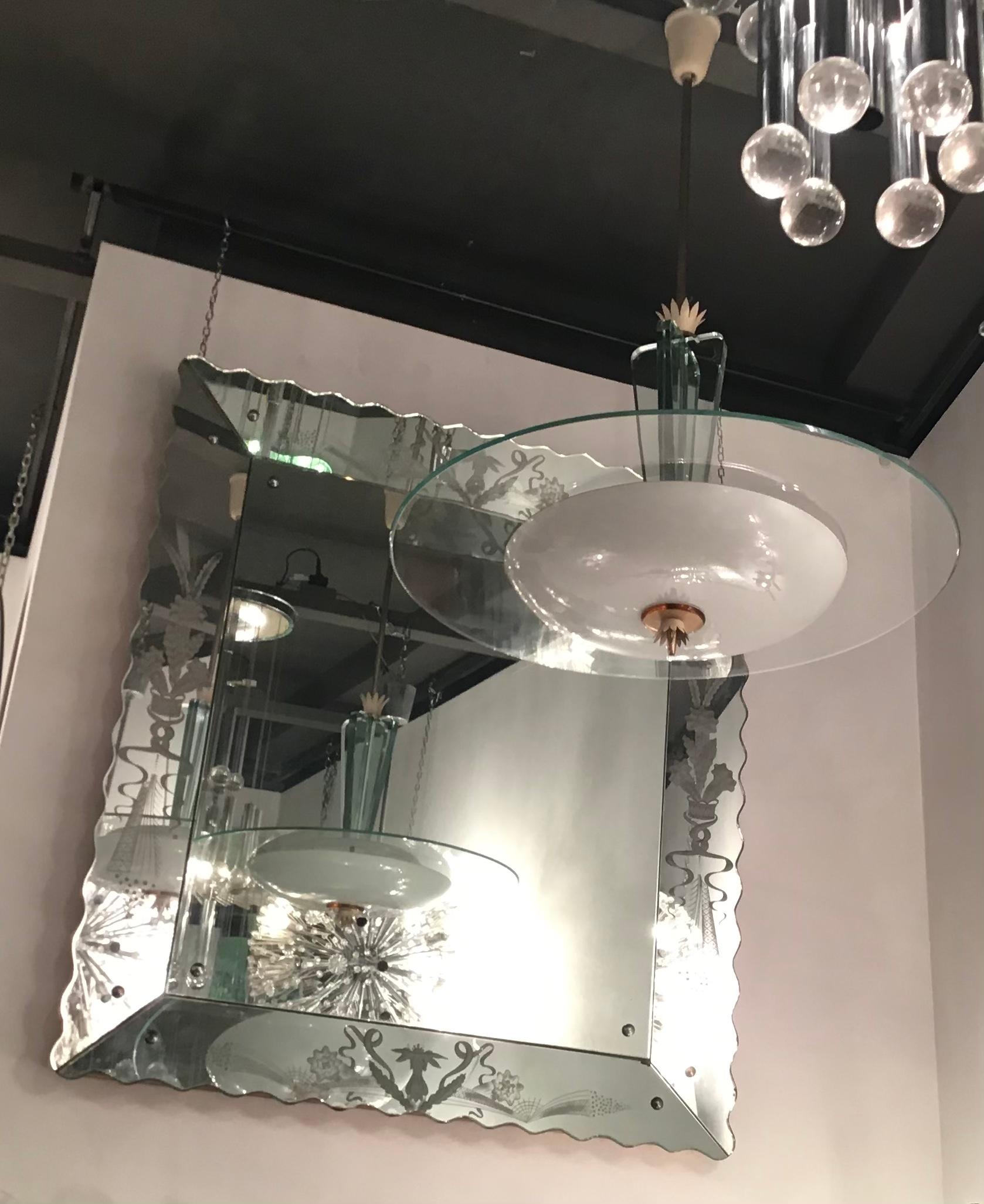 Fontana Arte “Gio’ Ponti “ Chandelier Brass Glass Opaline Glass Aluminium 1940IT For Sale 6