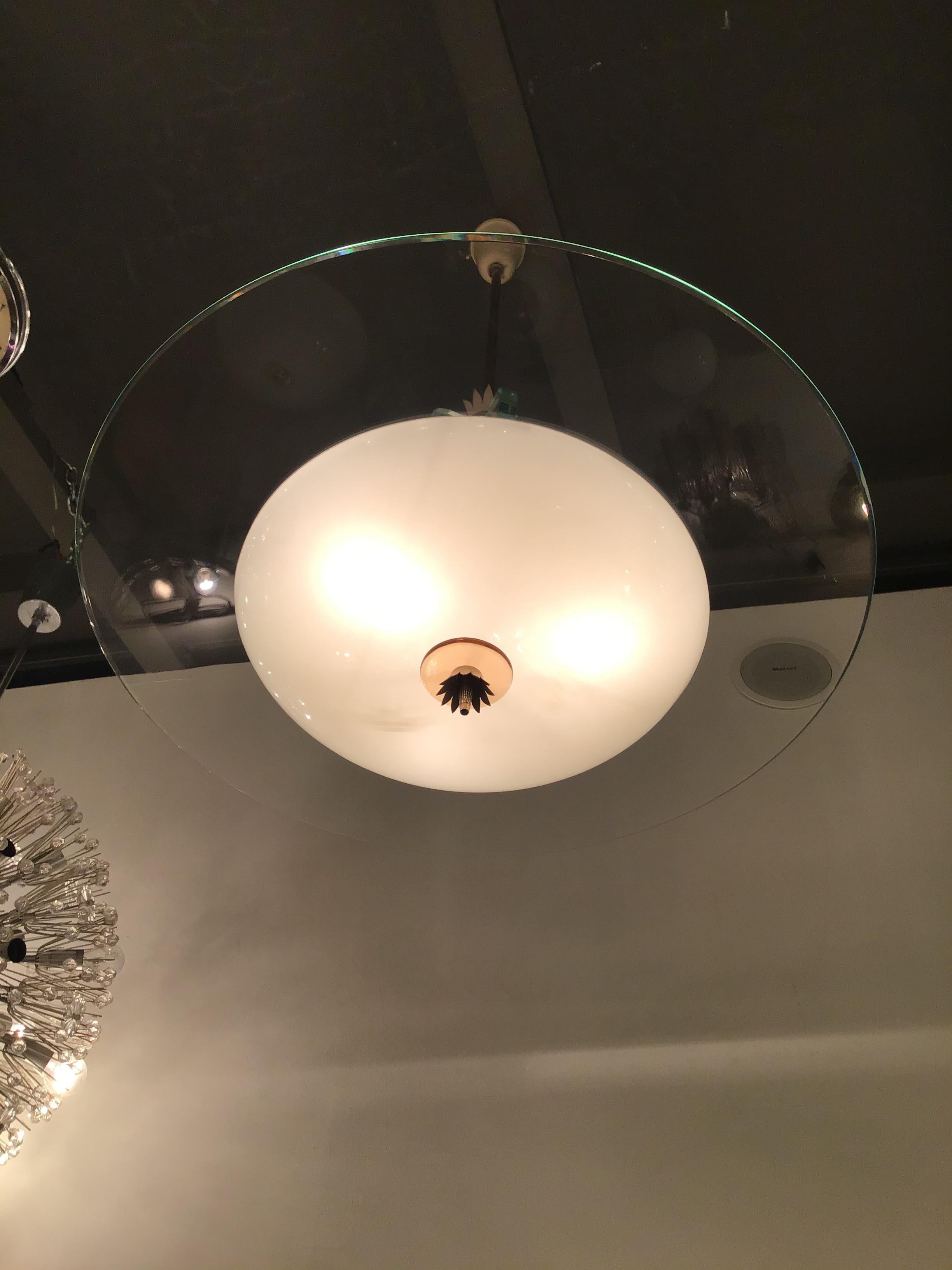 Fontana Arte “Gio’ Ponti “ Chandelier Brass Glass Opaline Glass Aluminium 1940IT 8