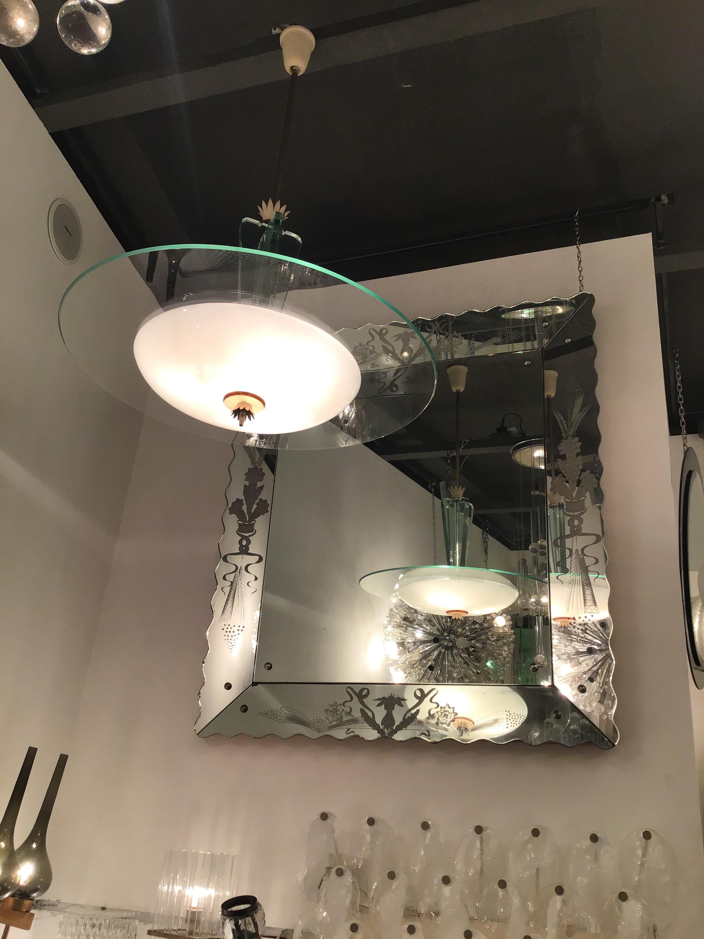 Fontana Arte Gio’ Ponti chandelier brass glass opaline glass aluminium 1940 IT.