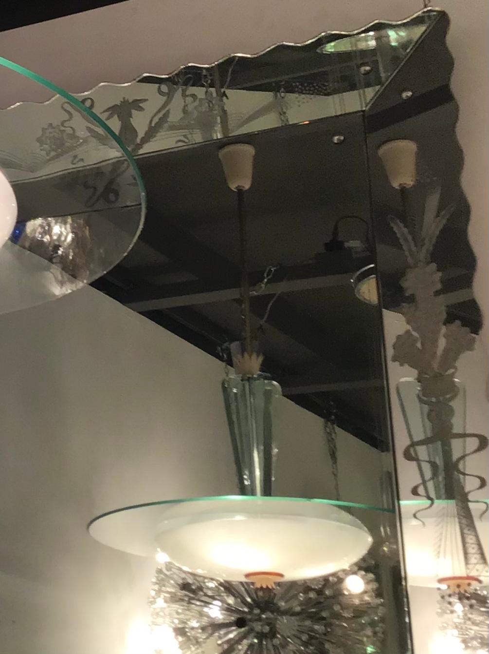 Italian Fontana Arte “Gio’ Ponti “ Chandelier Brass Glass Opaline Glass Aluminium 1940IT For Sale
