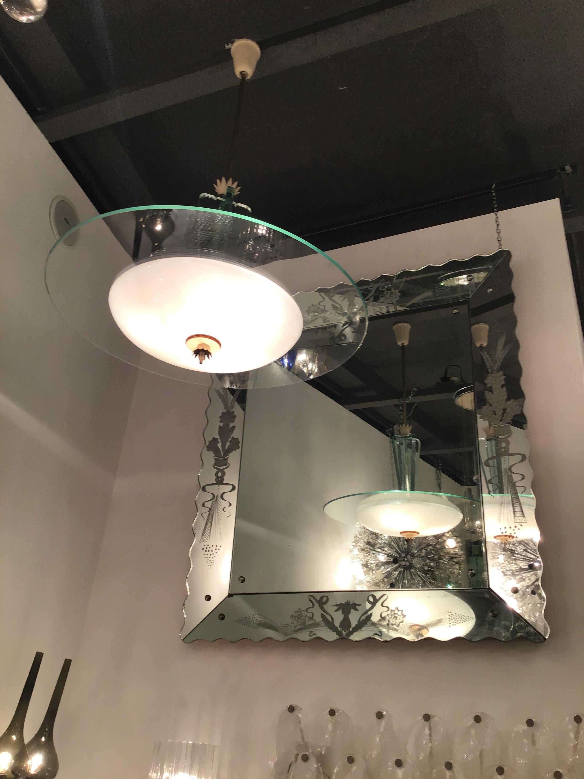 Fontana Arte “Gio’ Ponti “ Chandelier Brass Glass Opaline Glass Aluminium 1940IT For Sale 1