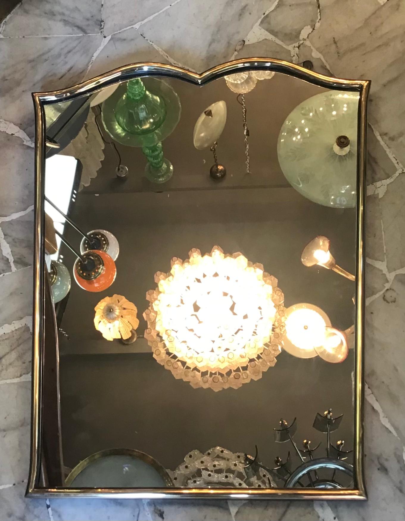 Fontana Arte “Gio Ponti” Mirror Brass Wood Mirrored Glass, 1950, Italy For Sale 5