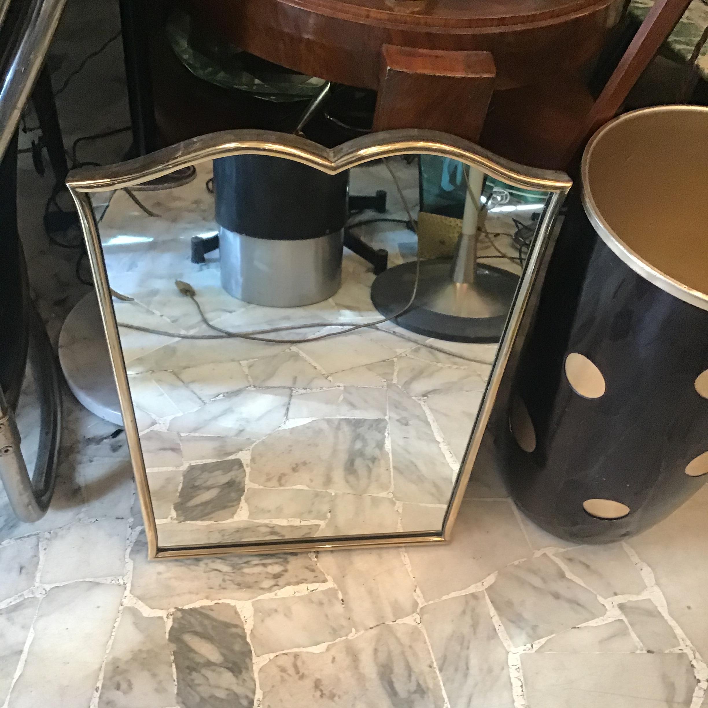 Italian Atrib to Fontana Arte “Gio Ponti” Mirror Brass Wood Mirrored Glass, 1950, Italy For Sale