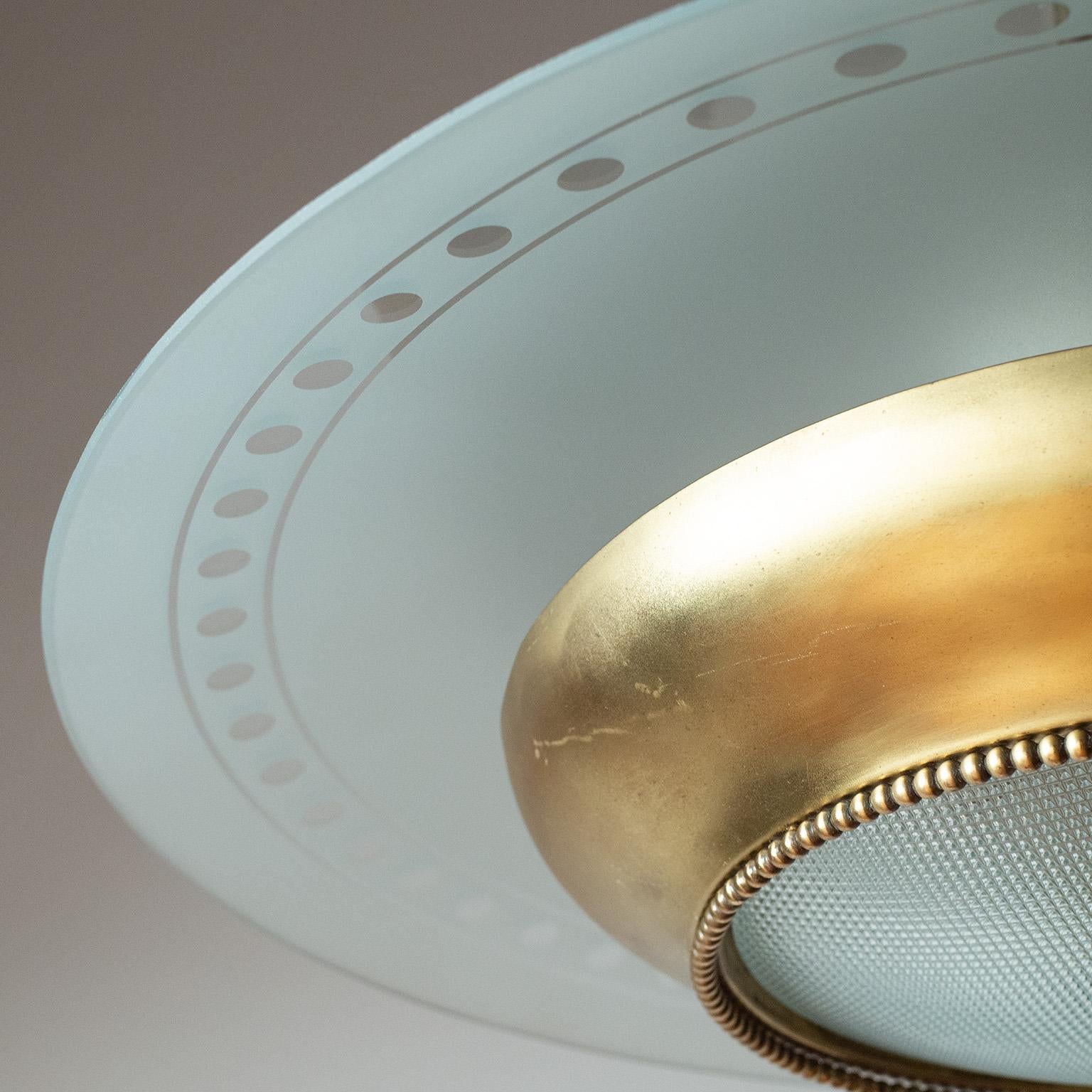 Mid-Century moderno Lampadario in vetro e ottone di Fontana Arte, anni '40 in vendita