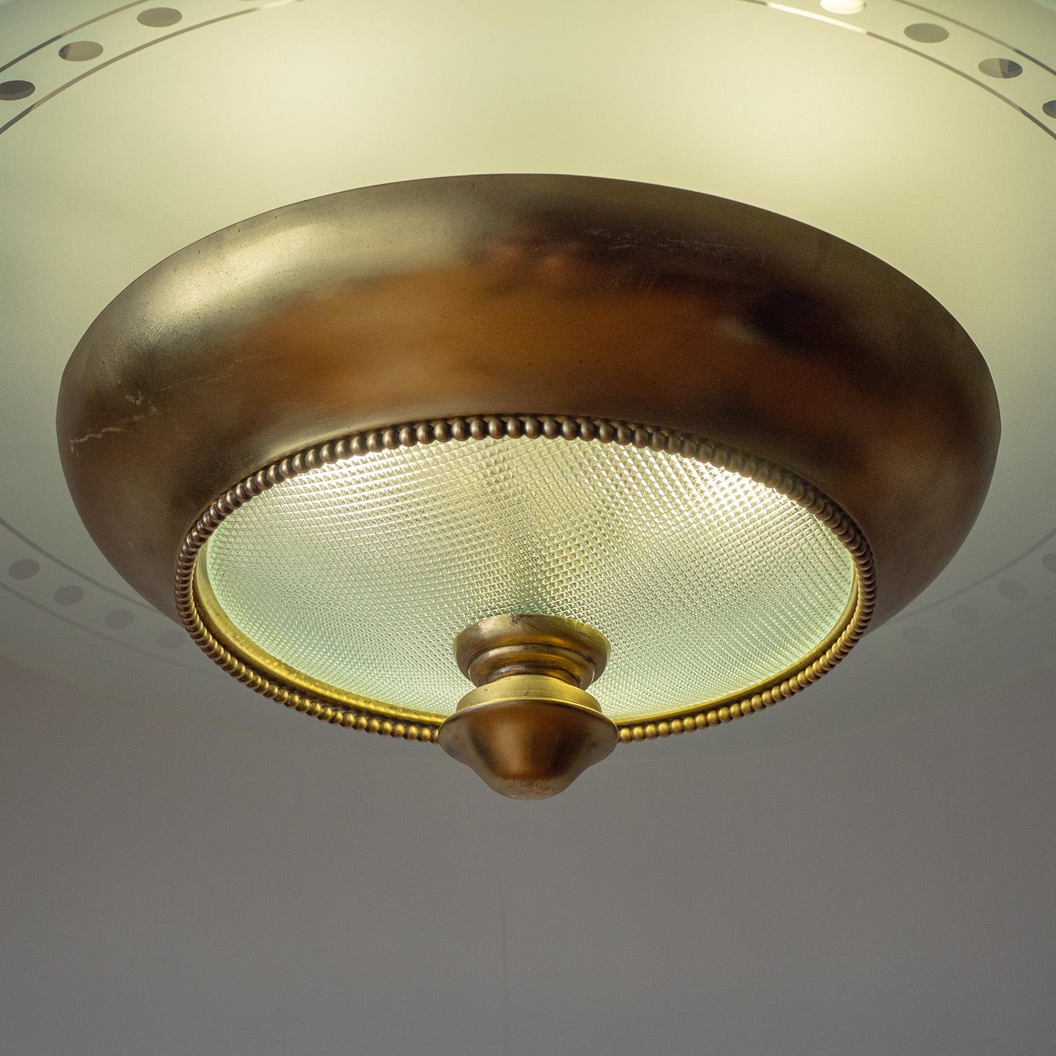 Alluminio Lampadario in vetro e ottone di Fontana Arte, anni '40 in vendita