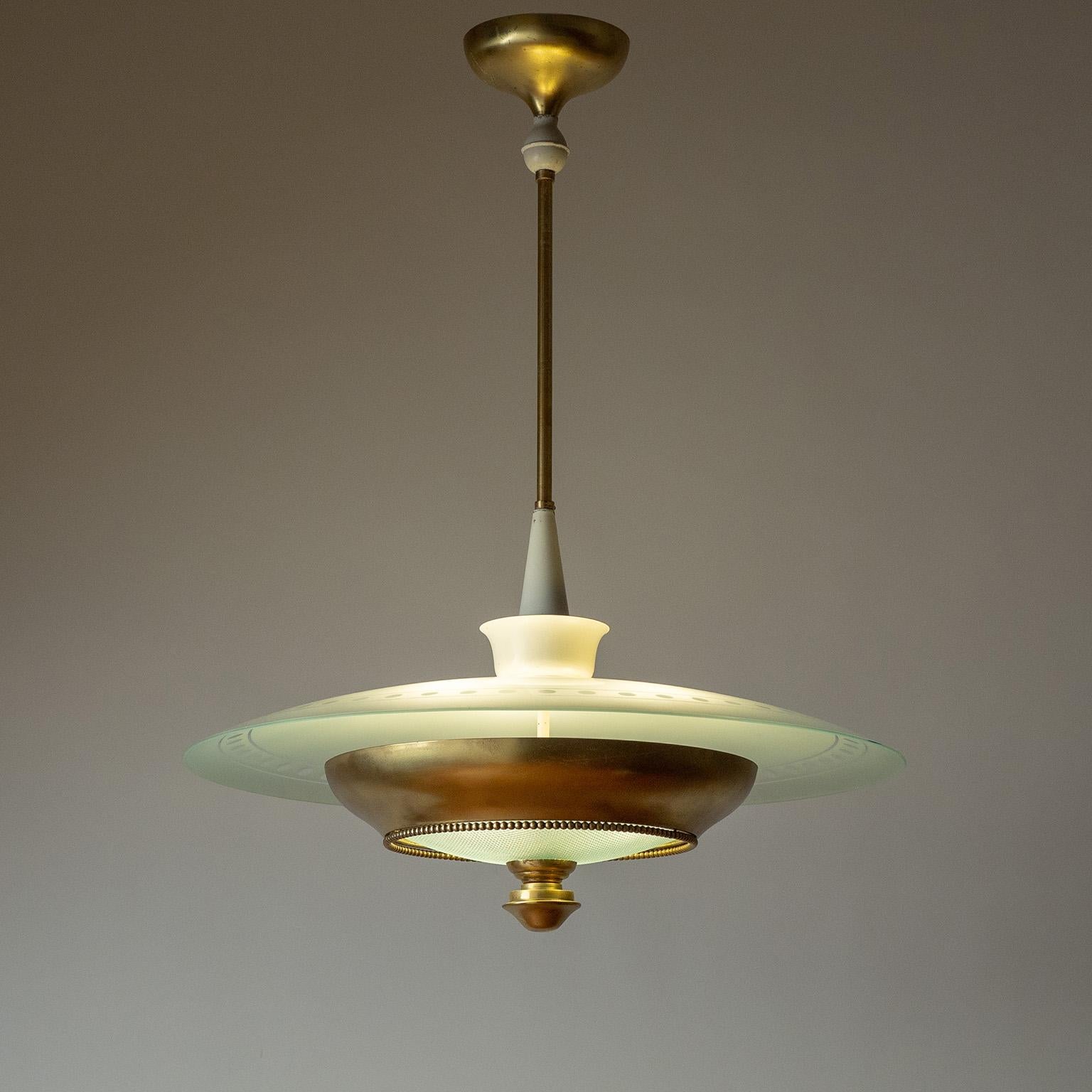 Lampadario in vetro e ottone di Fontana Arte, anni '40 in vendita 1