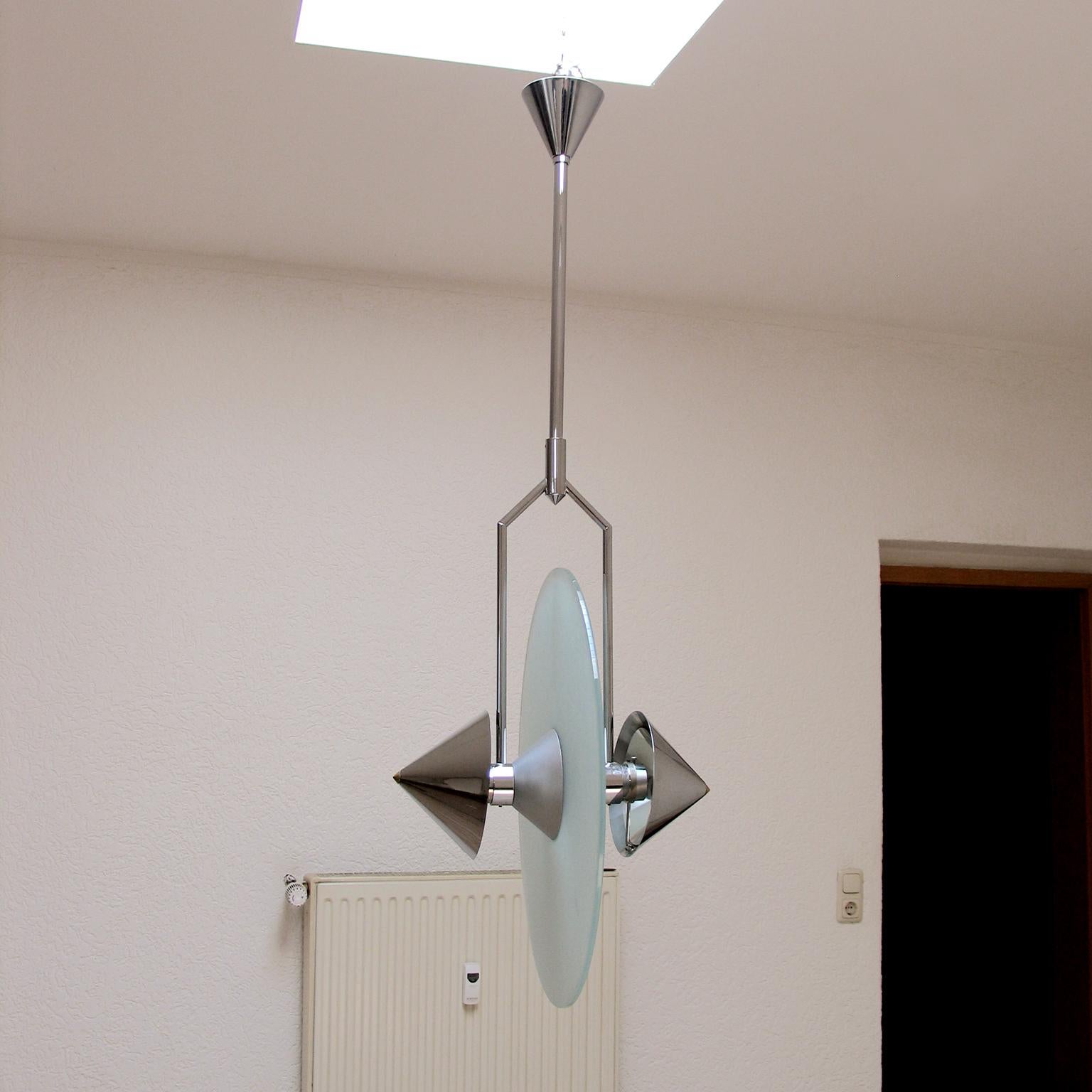 Fontana Arte Glass and Chrome Ceiling Light, Italy 1980s In Good Condition For Sale In Bochum, NRW