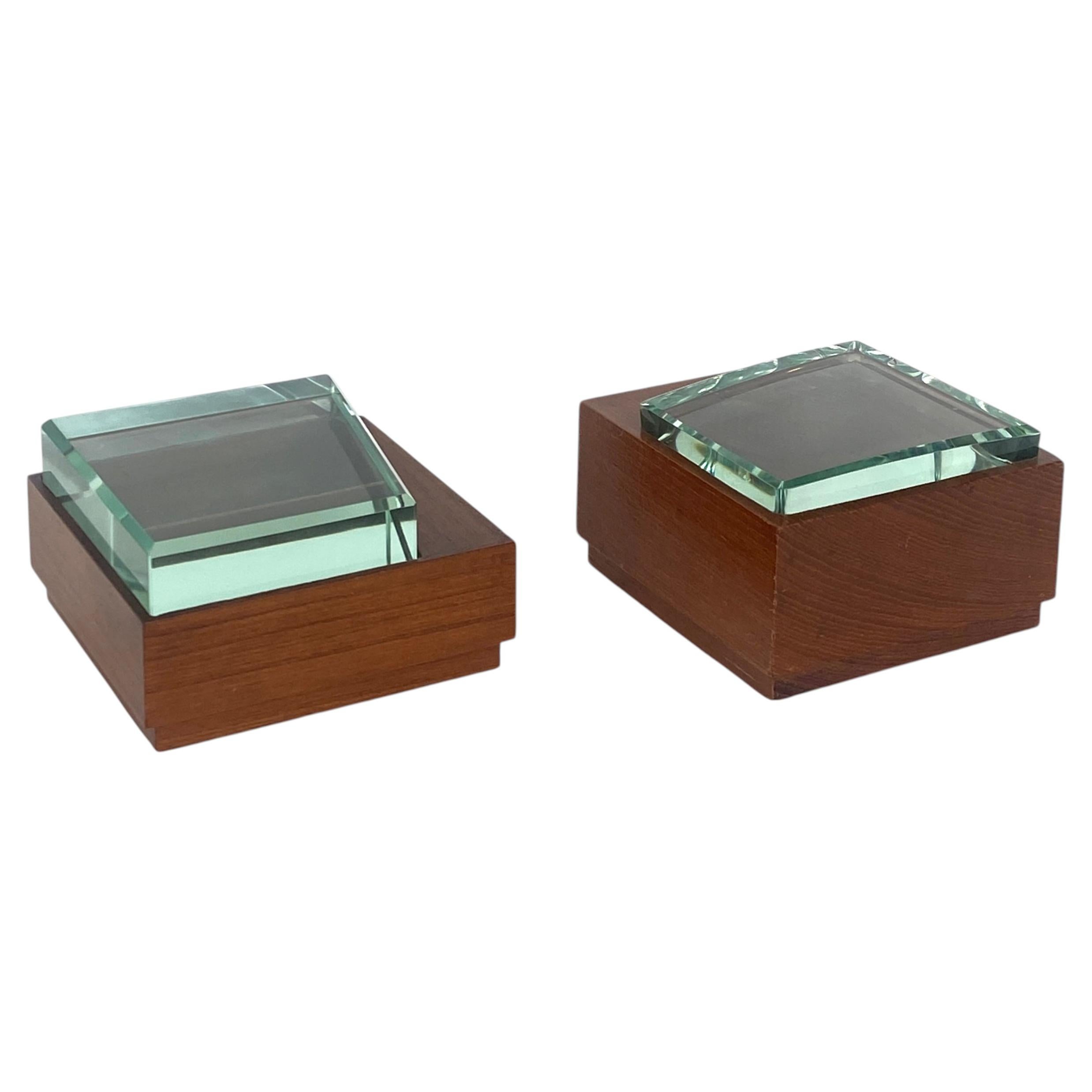 Fontana Arte Glass and Walnut Wood Boxes Edited by Fontana Arte c1940