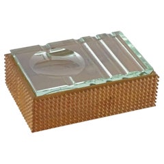 Vintage Fontana Arte Glass and Wood Smokers Box, Italy, 1950s