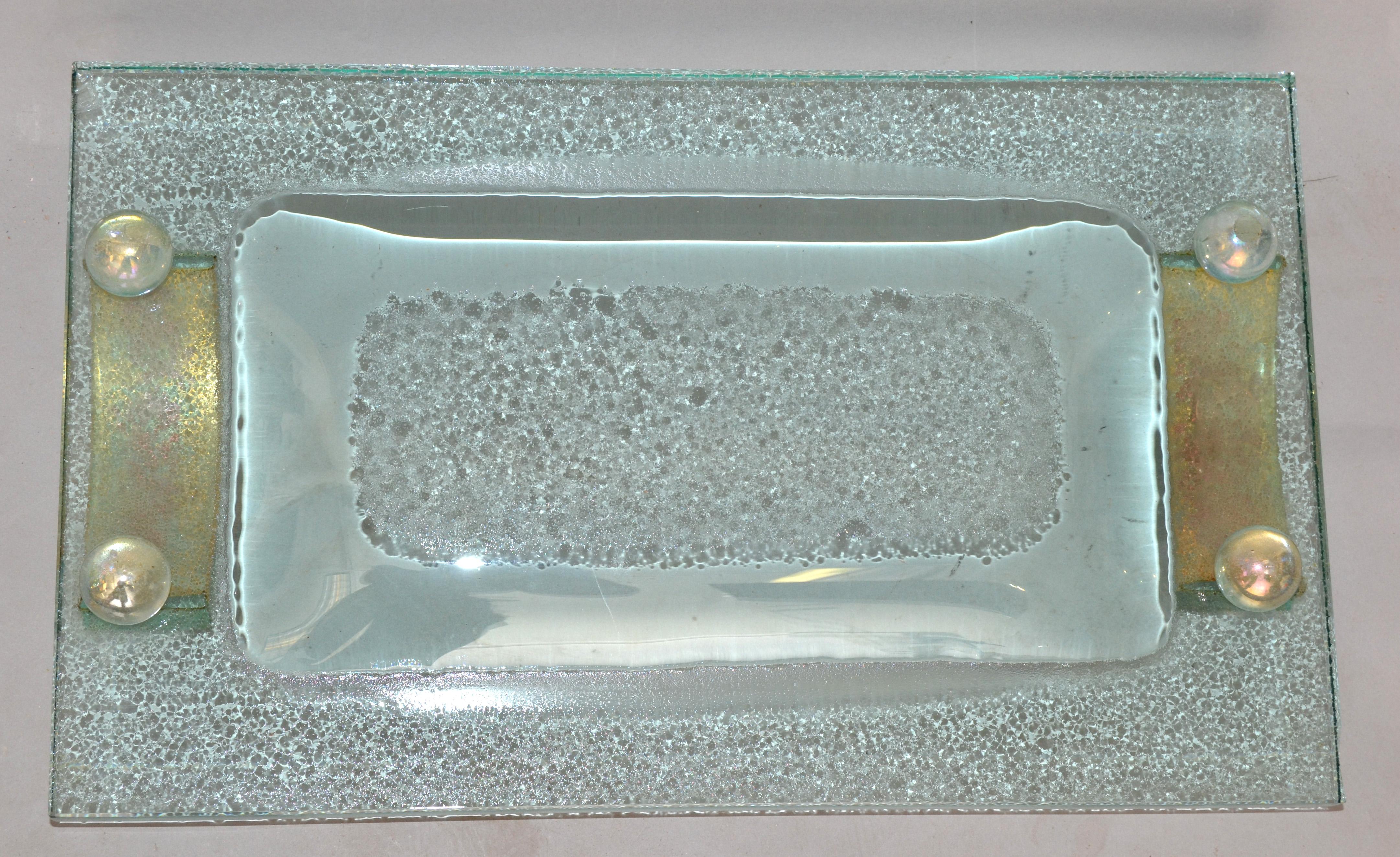 Fontana Arte Glass Beveled & Gold Infused Rectangle Footed Serving Tray Italy  For Sale 4