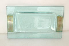 Fontana Arte Glass Beveled & Gold Infused Rectangle Footed Serving Tray Italy