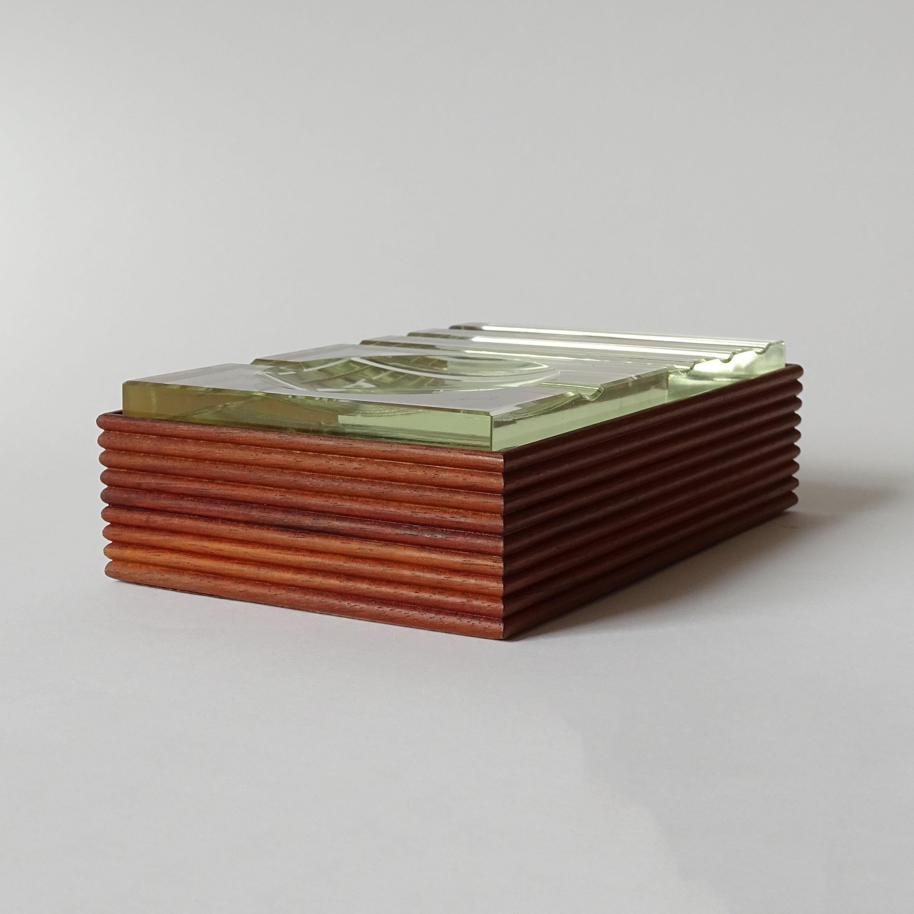 Cut Glass Fontana Arte Glass Cork and Wood Smokers Cigarette Box, Italy, 1950s For Sale