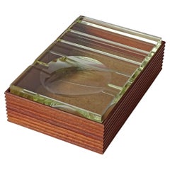 Fontana Arte Glass Cork and Wood Smokers Cigarette Box, Italy, 1950s