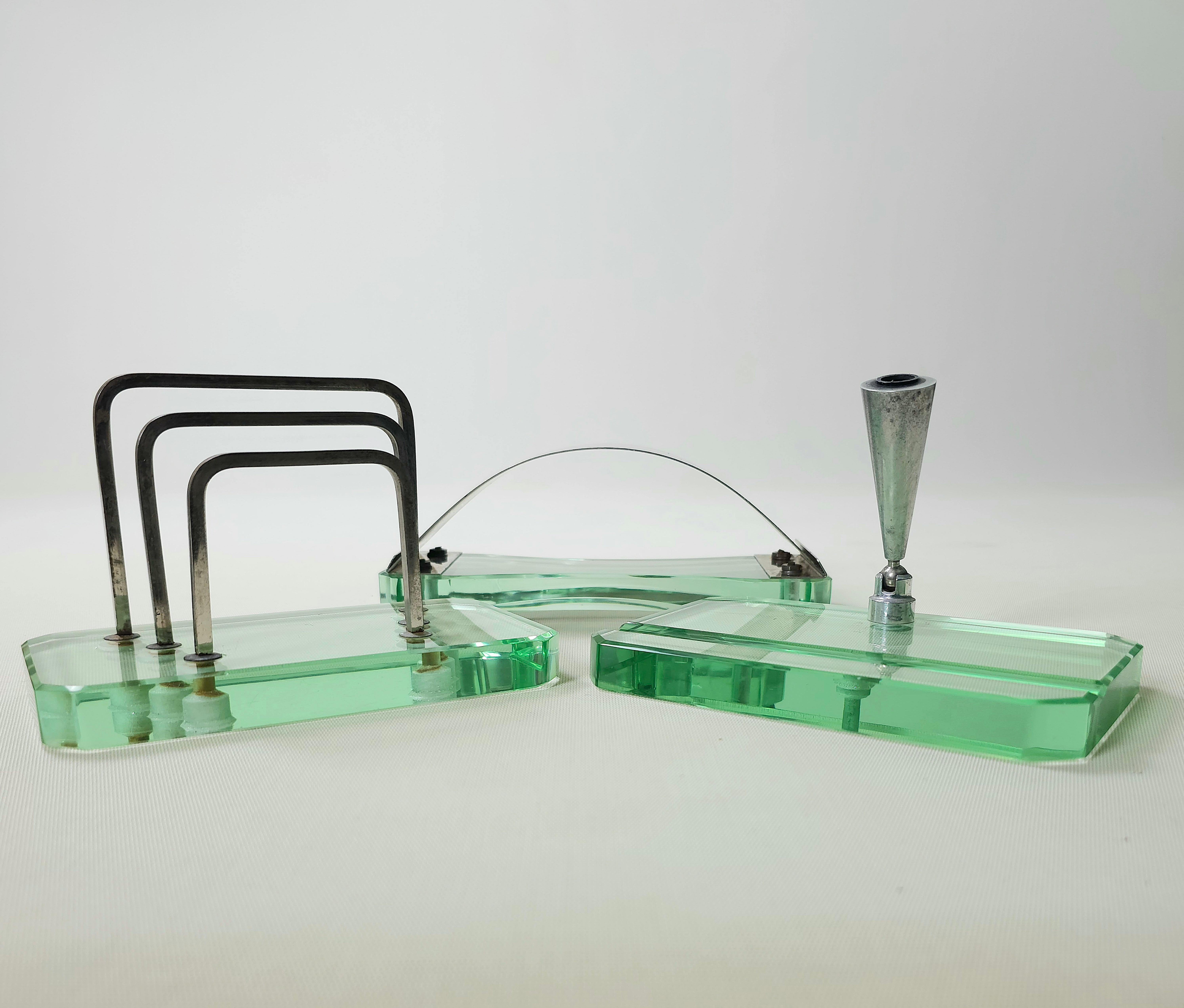 Fontana Arte Glass Italian Design 1950s Desk Sets of 3 For Sale 6