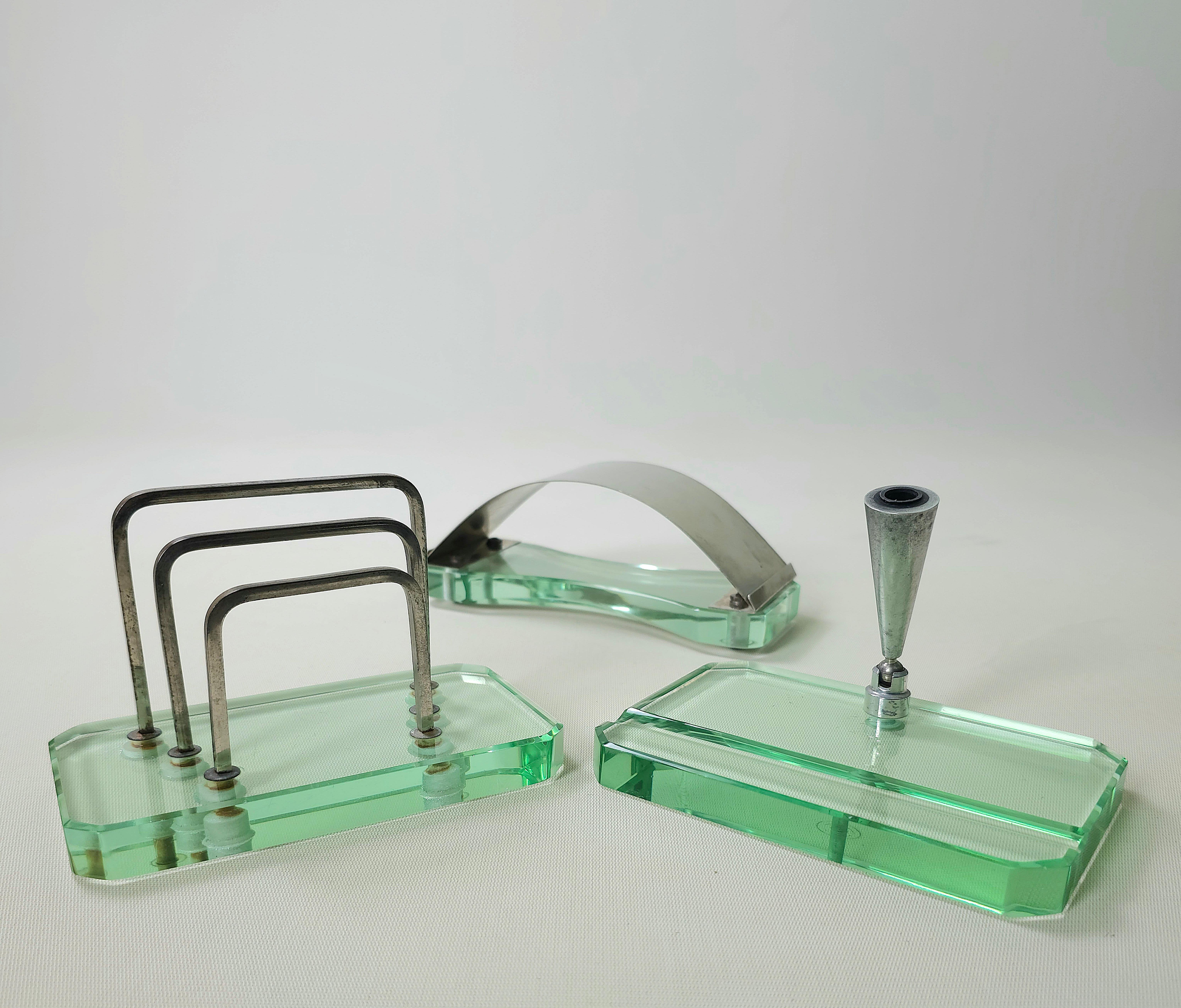 Fontana Arte Glass Italian Design 1950s Desk Sets of 3 For Sale 8
