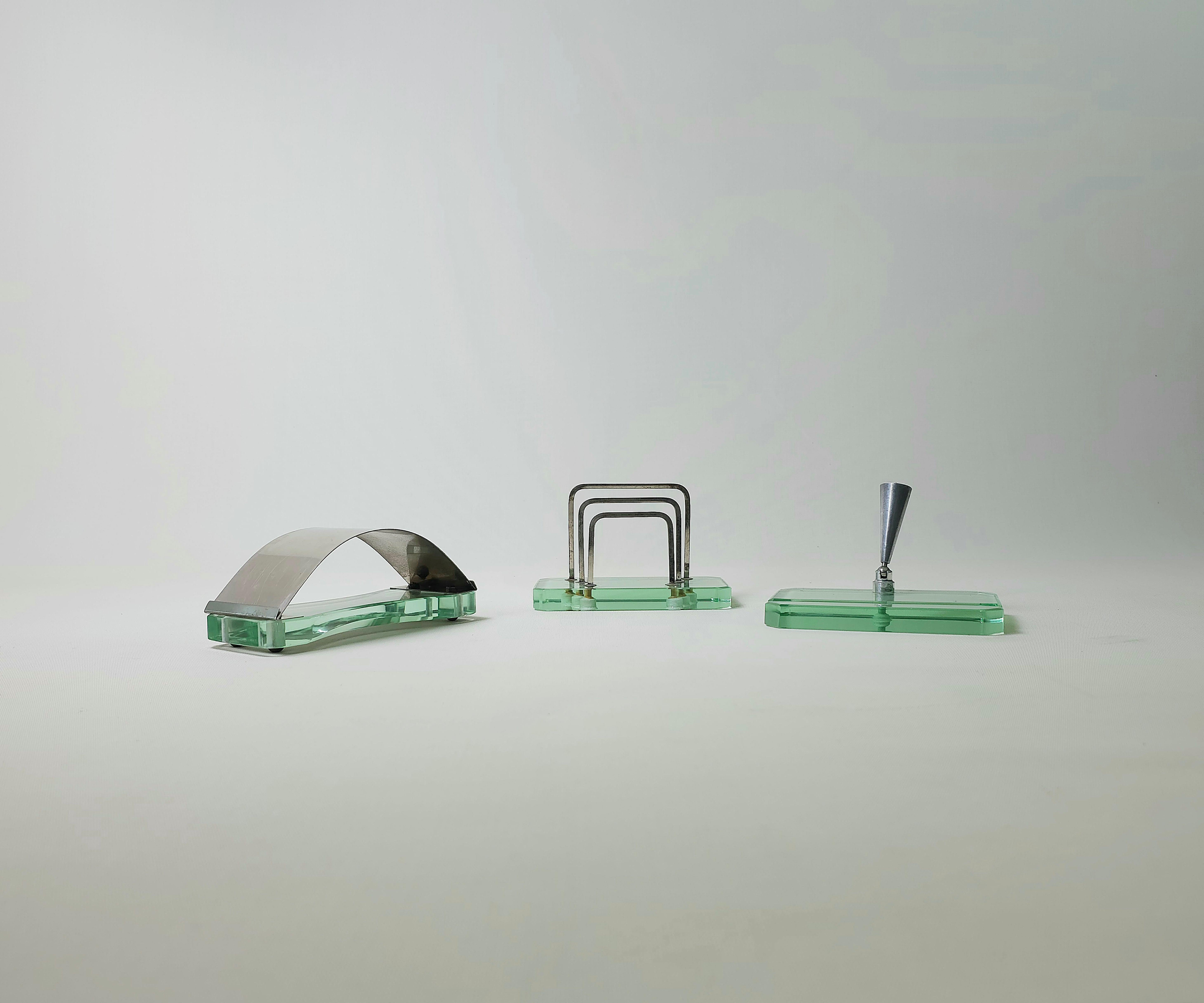 Fontana Arte Glass Italian Design 1950s Desk Sets of 3 For Sale 9