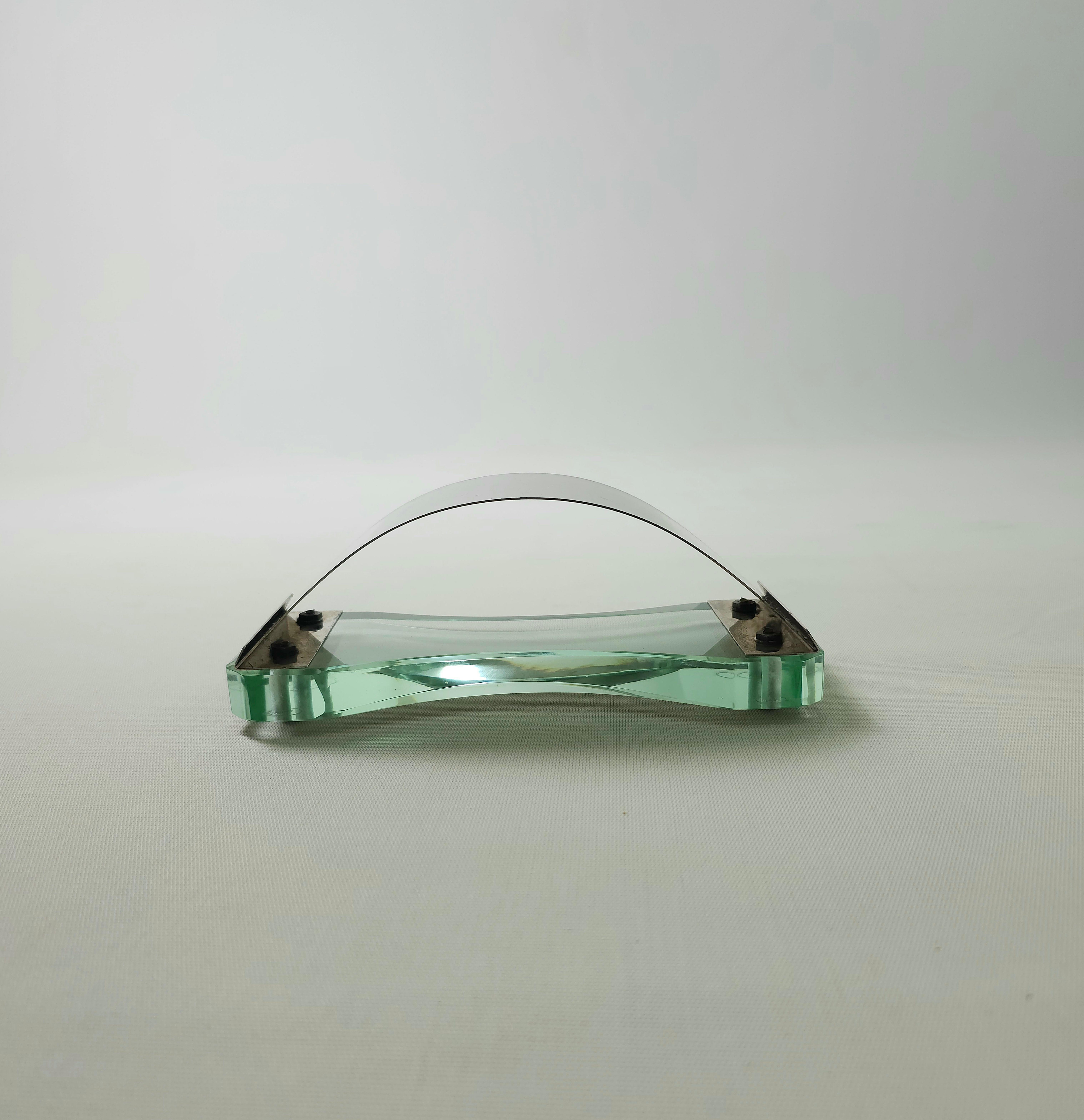 Metal Fontana Arte Glass Italian Design 1950s Desk Sets of 3 For Sale