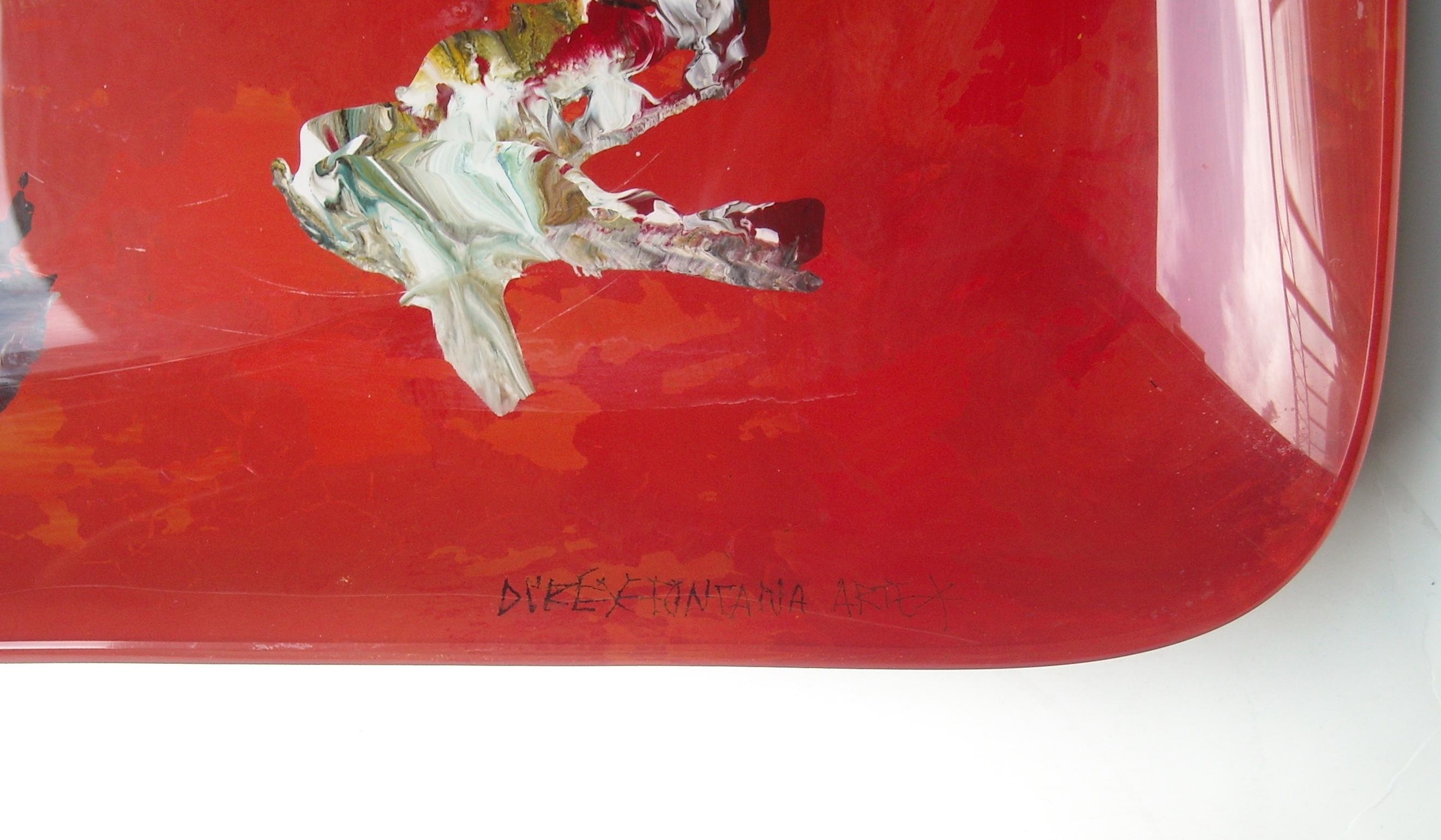 Very nice abstract glass painted tray, by the well-known artist, Duilio Barnabe. Signed 