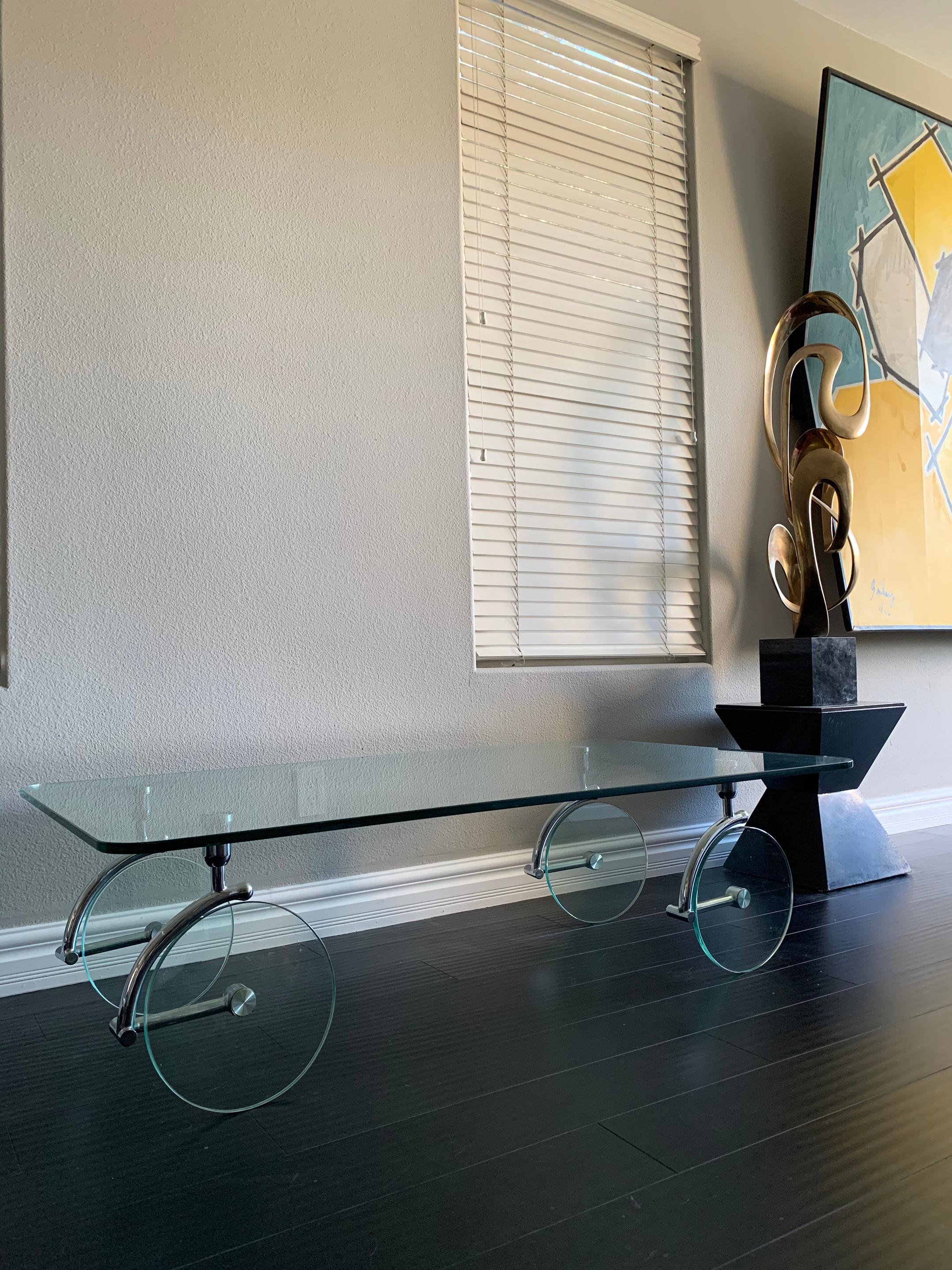 Late 20th Century Fontana Arte Glass Style Wheeled Coffee Table, 1970s