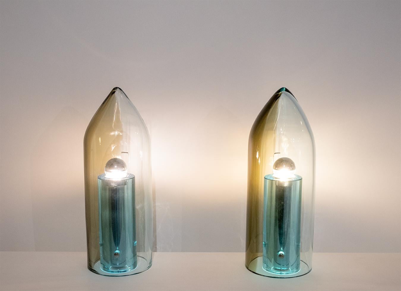 FONTANA ARTE 
( attribution )

Gorgeous pair of silver-plated glass spindle lamps
Residual trace of publisher's sticker
Very decorativ lightings.
Italy, circa 1970

Height: 18.9 in - Diameter: 6.9 in

Don't hesitate to ask a shipping quote

 