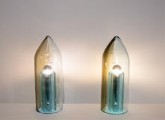FONTANA ARTE Gorgeous pair of silver-plated glass spindle lamps 1970