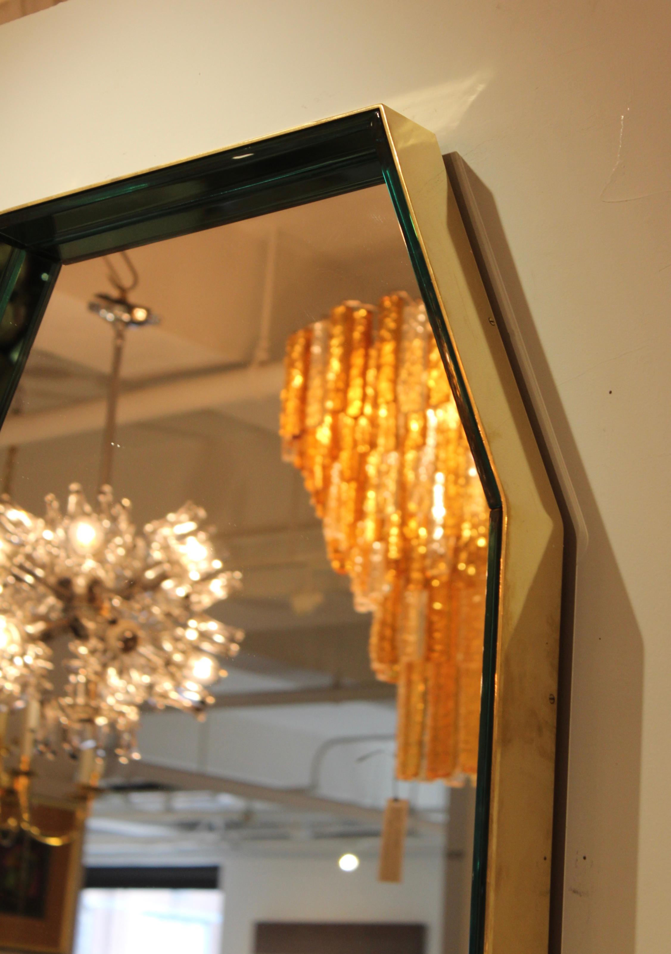 Fontana Arte Green Glass and Brass Octagonal Mirror 1
