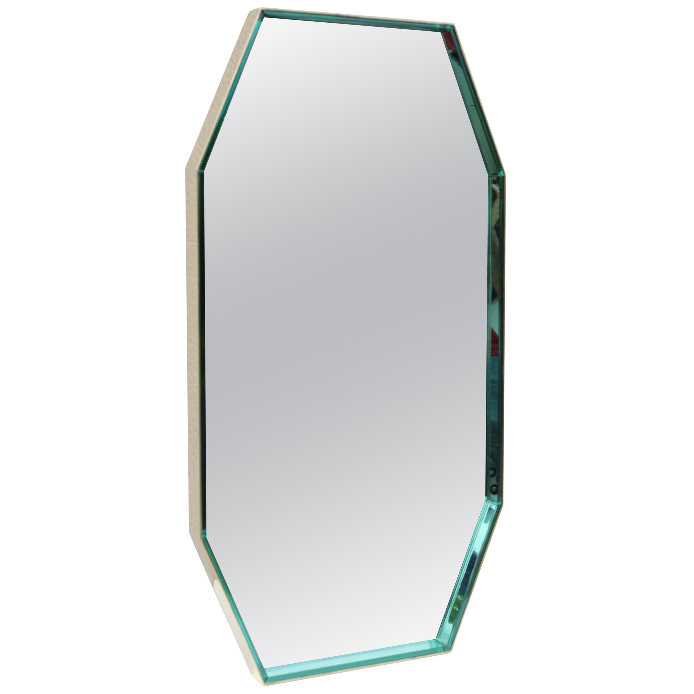 Fontana Arte Green Glass and Brass Octagonal Mirror