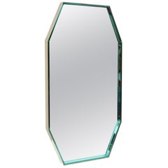 Fontana Arte Green Glass and Brass Octagonal Mirror