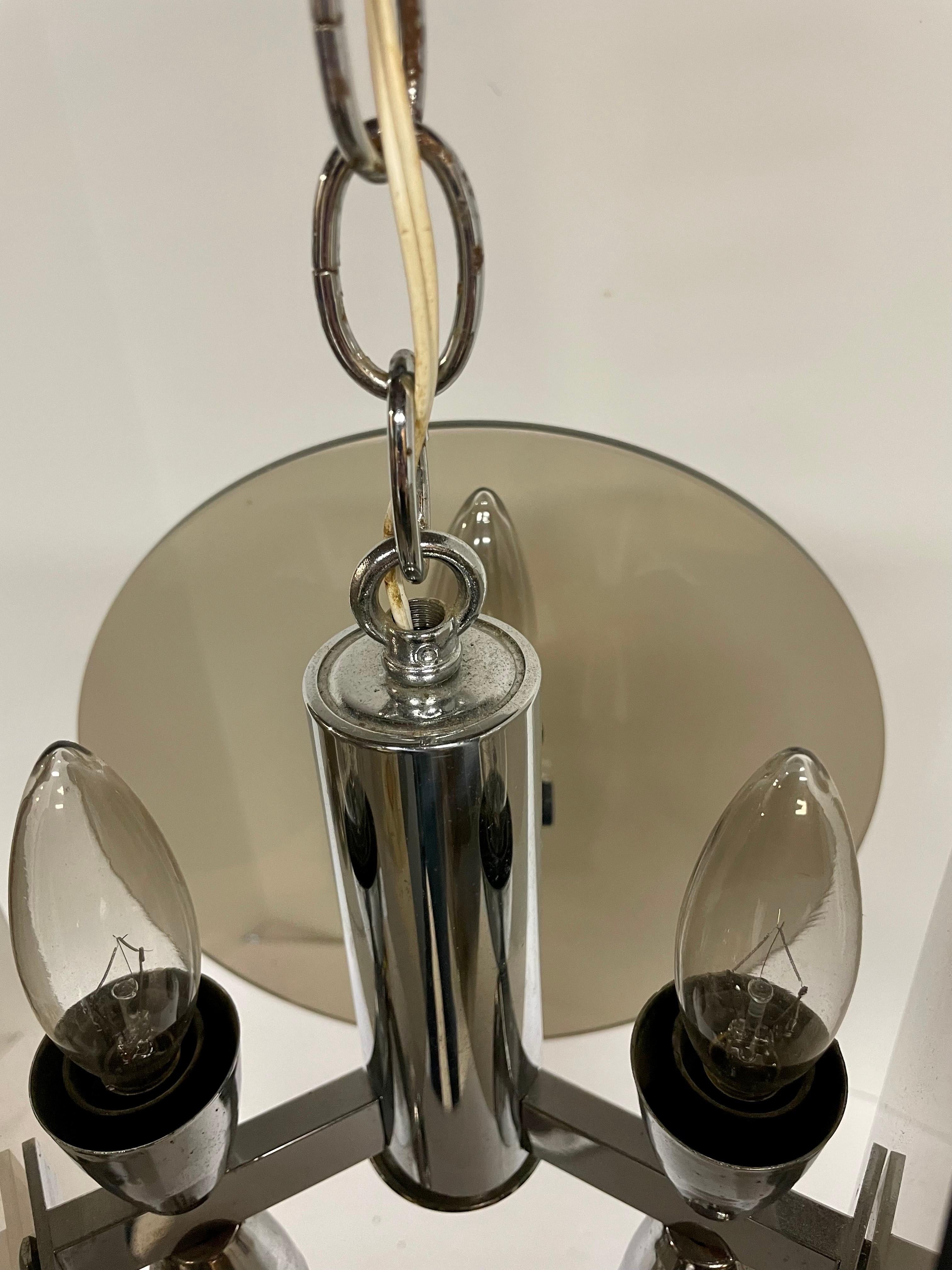 Fontana Arte Grey Glass Mid-Century Chandelier For Sale 1