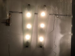 Fontana Arte “Him and Her” Sconces Glass Brass Metal Wood, 1930, Italy