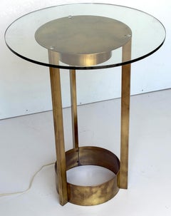 Fontana Arte Illuminated Patinated Brass & Glass Side Table, Italy 1960s