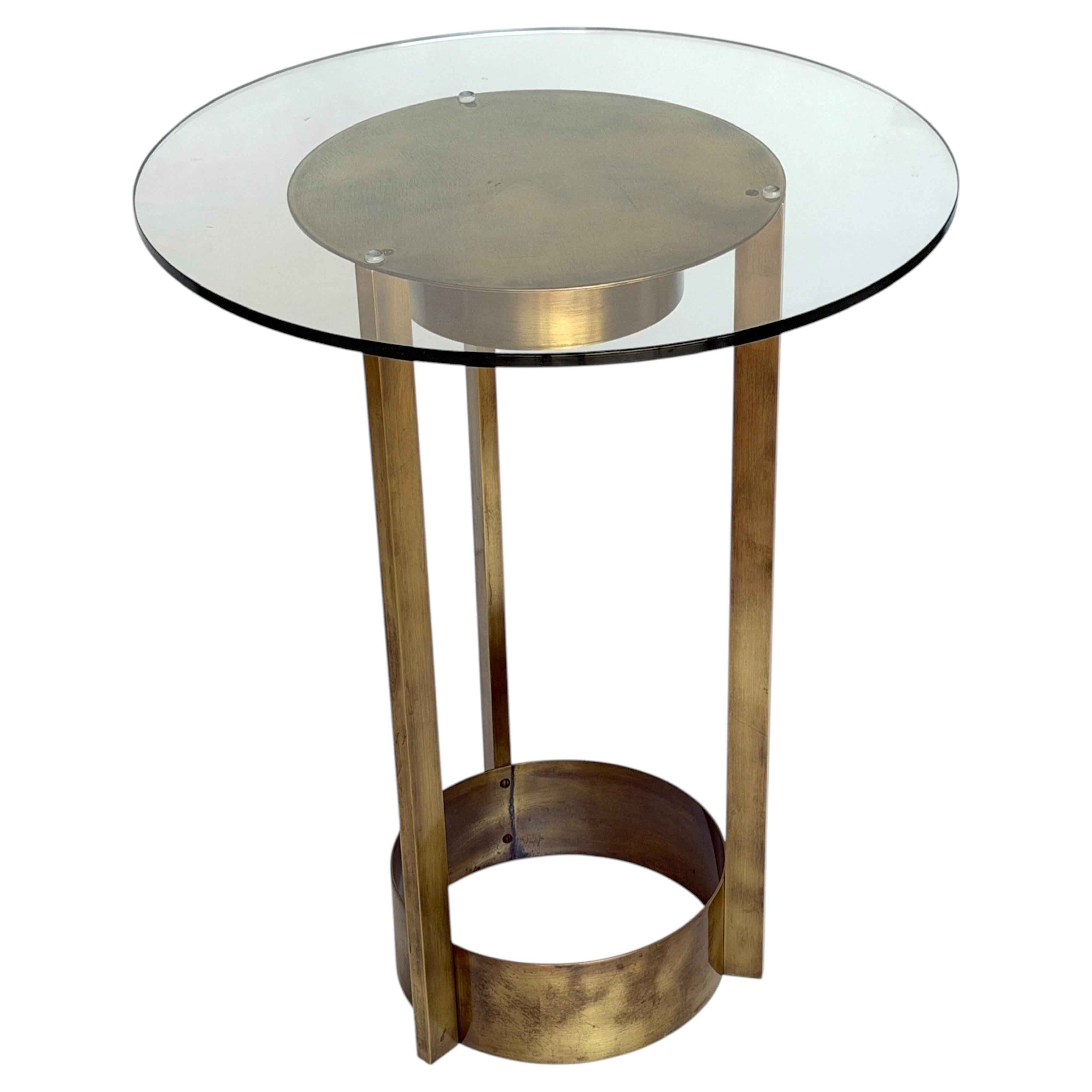 Fontana Arte Illuminated Patinated Brass & Glass Side Table, Italy 1960s